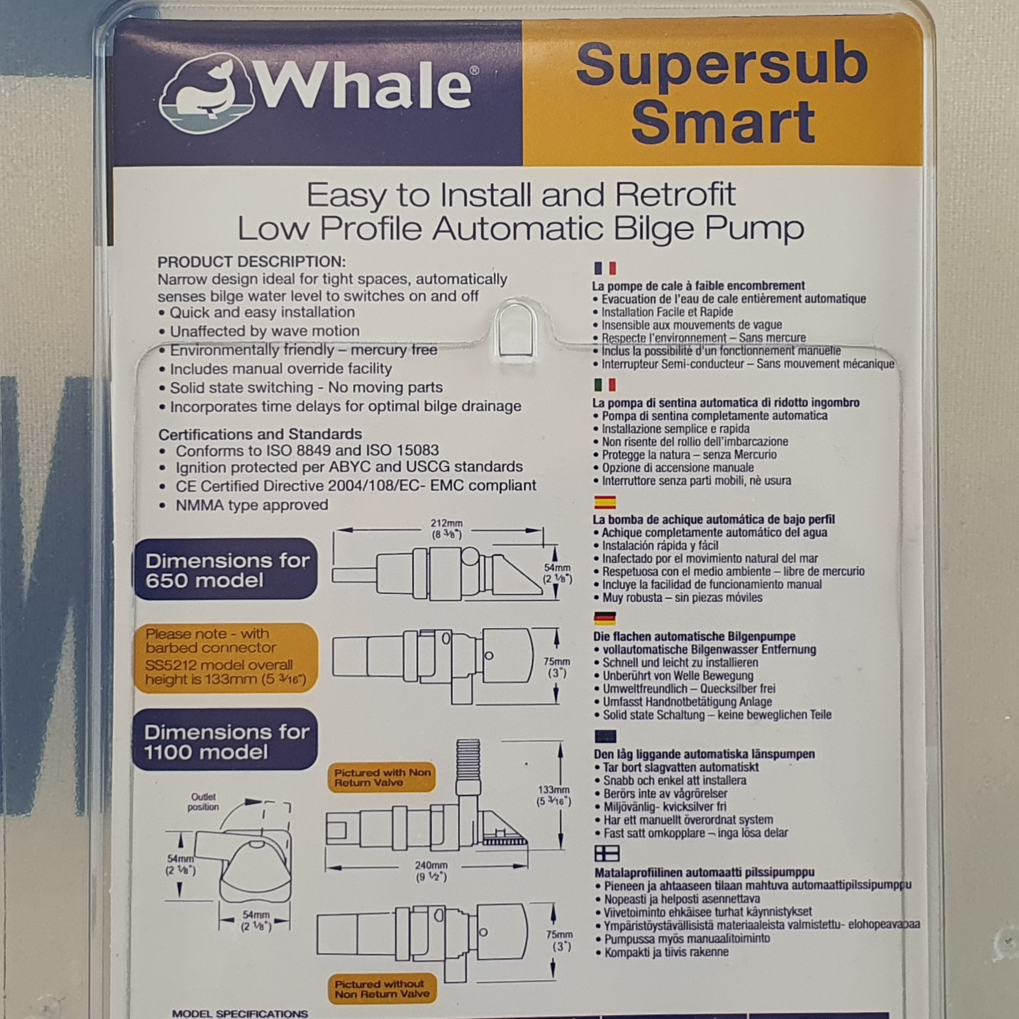 Купить Помпа трюмная автоматическая Whale Supersub Smart 1100 SS1224 24В 2,5А 66л/мин под шланг Ø25/28мм 7ft.ru в интернет магазине Семь Футов