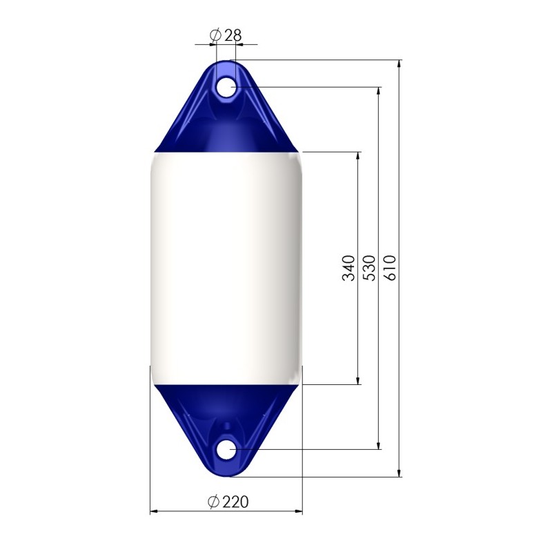 Купить Кранец Polyform F2 F-2/02BLT 220x610мм белый/черный по краям из виниловой пластмассы 7ft.ru в интернет магазине Семь Футов
