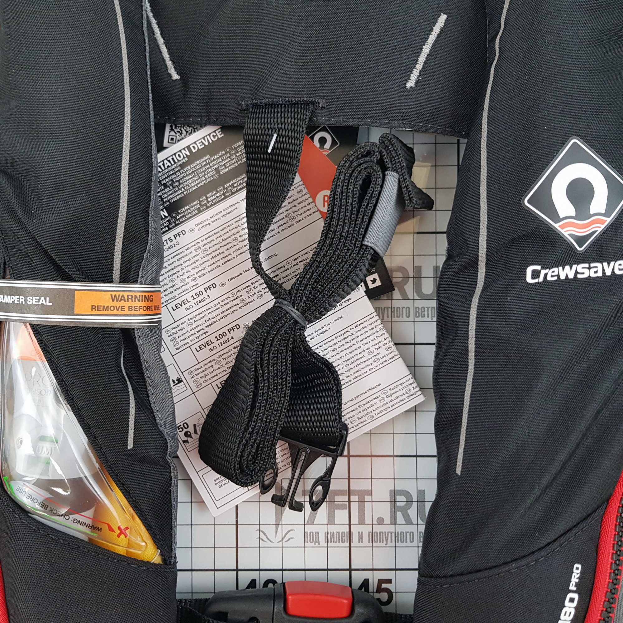 Купить Надувной спасательный жилет CrewSaver Crewfit 180N Pro 9020BRA чёрный/красный с автоматическим пусковым механизмом 7ft.ru в интернет магазине Семь Футов