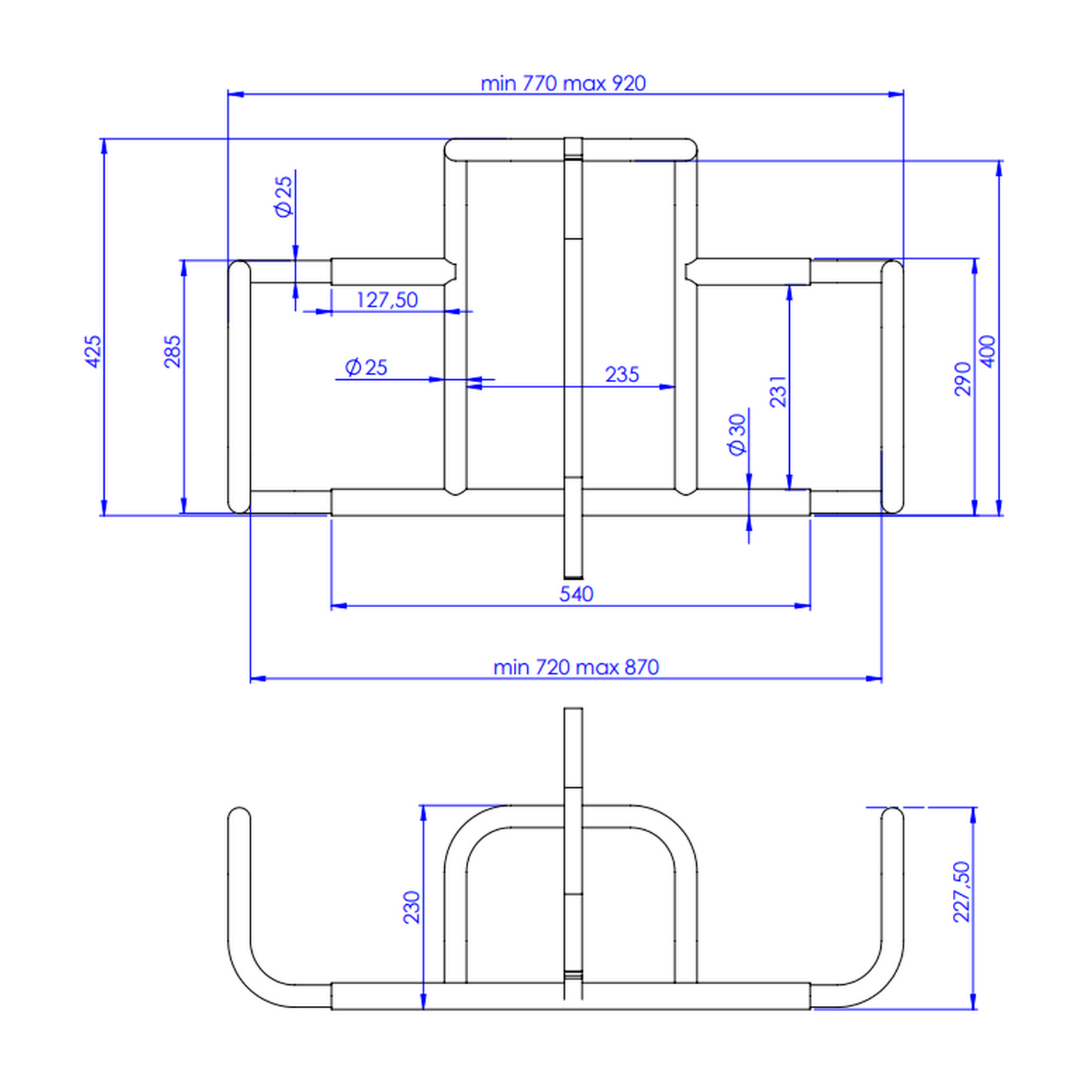 Купить Крепление для спасательного плота Trem S4721075I 720-870x540x200-400мм Ø30мм регулируемое из нержавеющей стали AISI316 7ft.ru в интернет магазине Семь Футов
