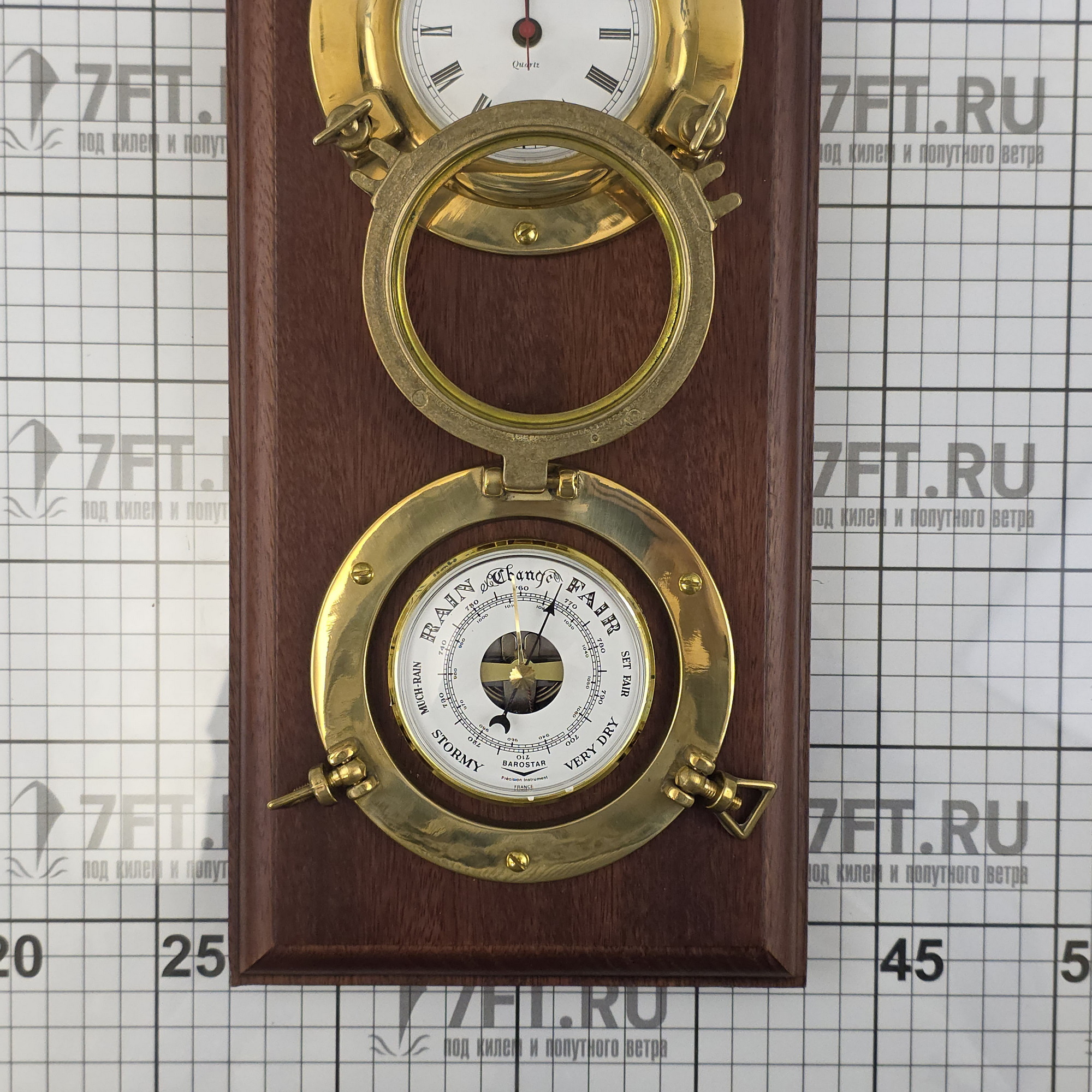 Купить Панно настенное с часами и барометром Foresti & Suardi 606 из полированной латуни и дерева 7ft.ru в интернет магазине Семь Футов