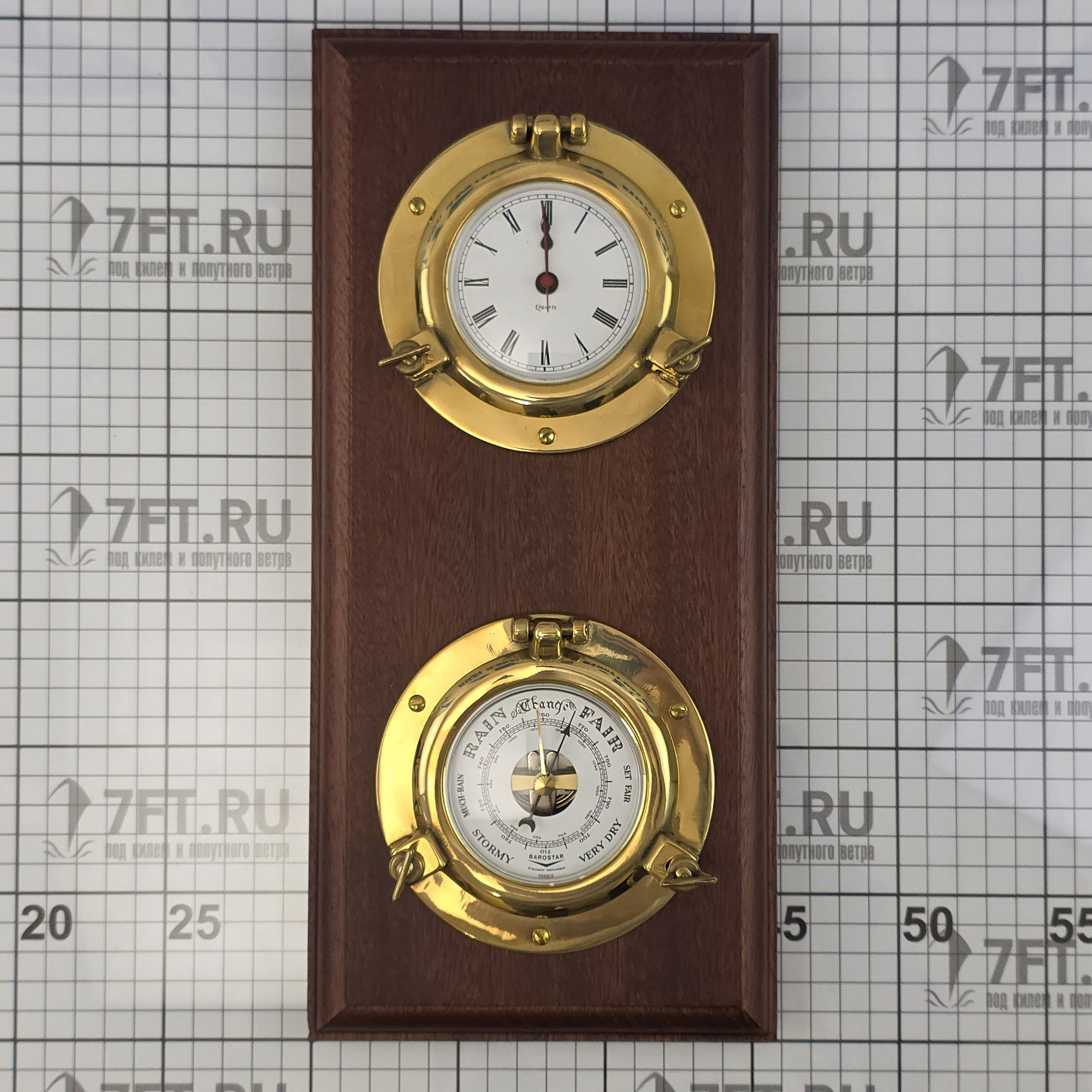 Купить Панно настенное с часами и барометром Foresti & Suardi 606 из полированной латуни и дерева 7ft.ru в интернет магазине Семь Футов