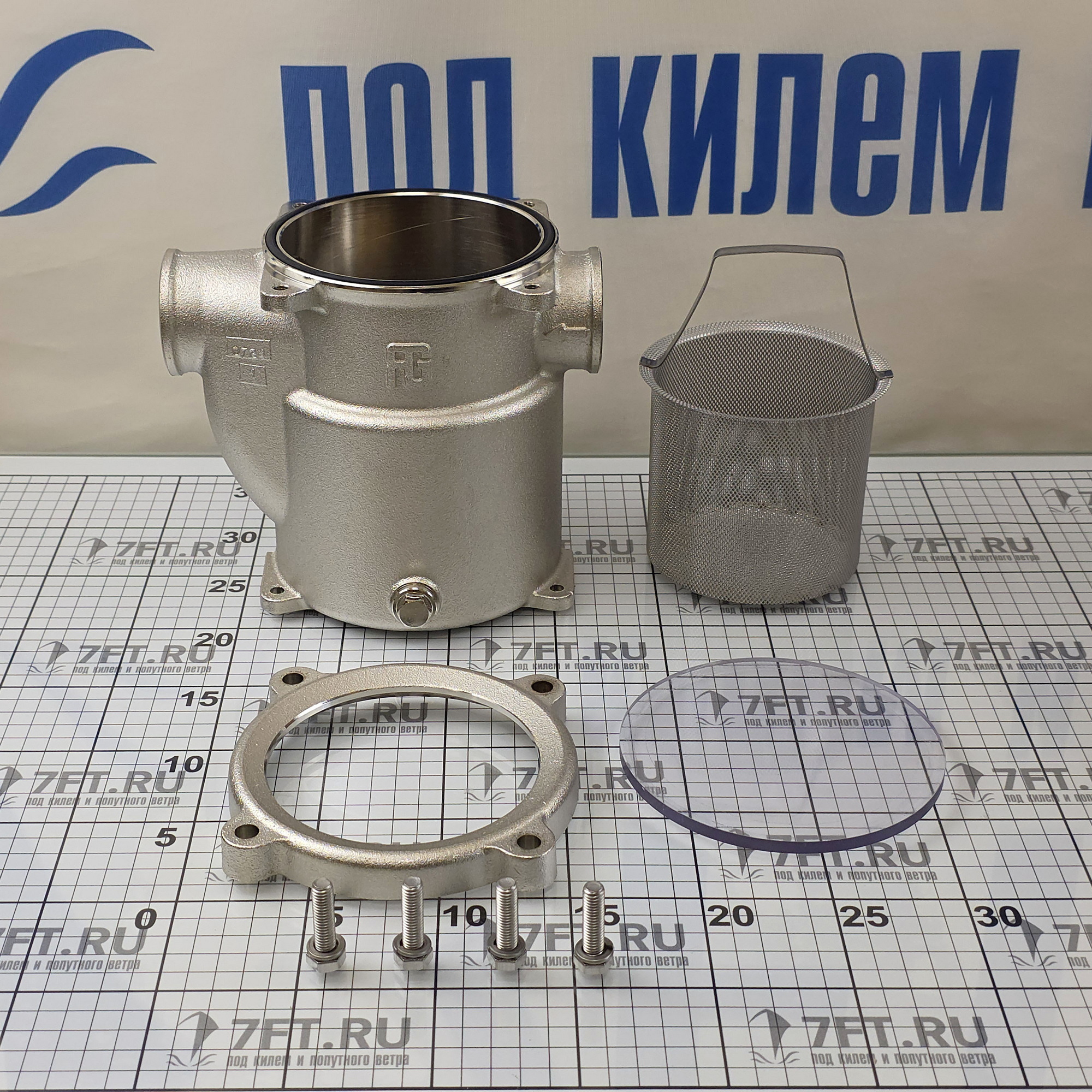 Купить Фильтр водяной системы охлаждения двигателя Guidi Marine 1162 1162#220008 1 1/2" 12800 - 40600 л/час из никелированной бронзы с крышкой из поликарбоната 7ft.ru в интернет магазине Семь Футов