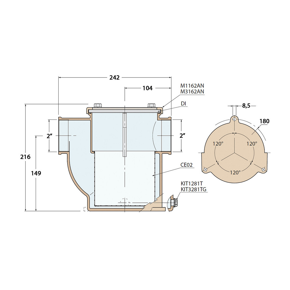 Купить Фильтр водяной системы охлаждения двигателя Guidi Marine 1162 1162#220008 1 1/2" 12800 - 40600 л/час из никелированной бронзы с крышкой из поликарбоната 7ft.ru в интернет магазине Семь Футов
