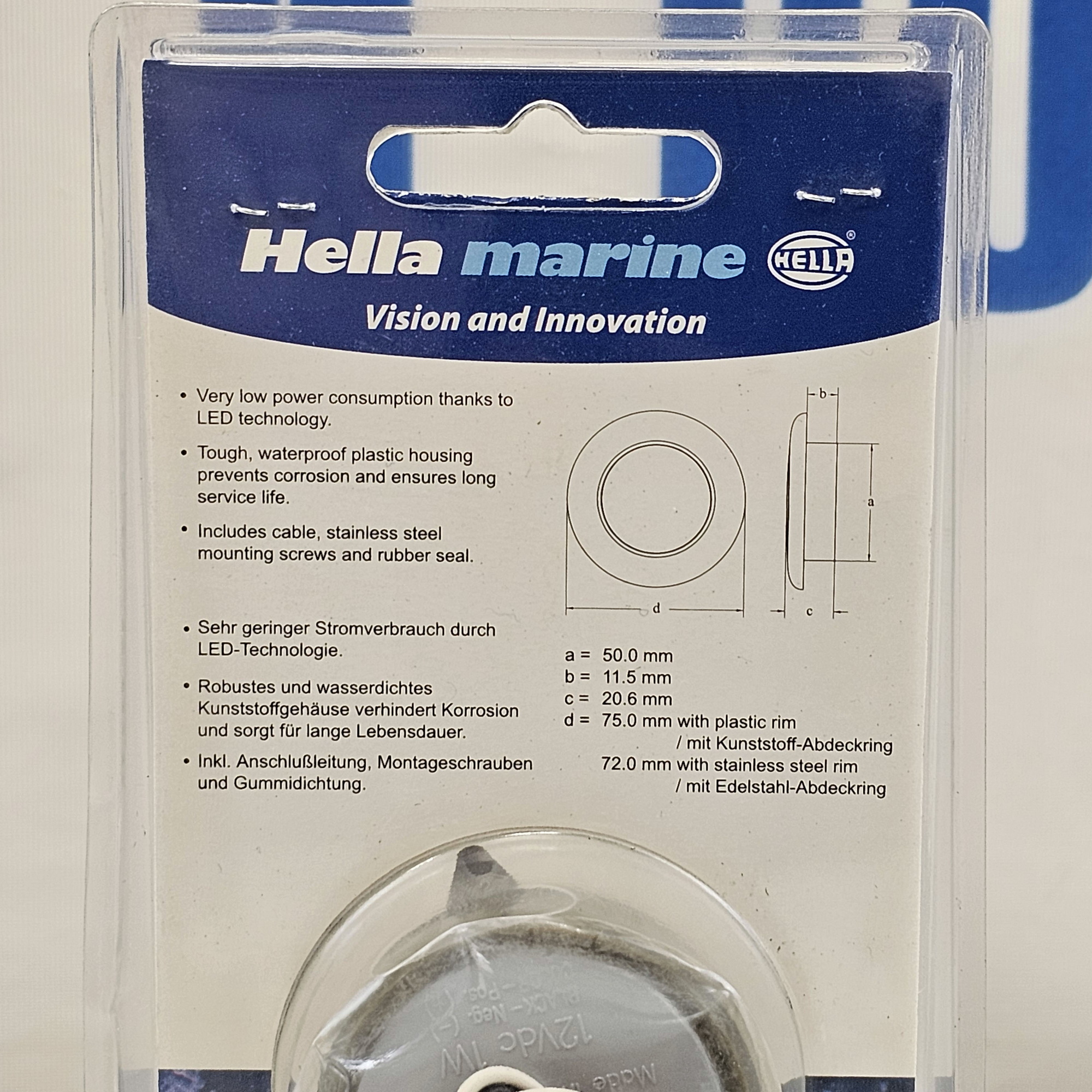 Купить Светильник врезной водонепроницаемый LED Hella Marine Slim Line 2XT 980 500-051 12В 0,5Вт круглый чёрный пластиковый корпус холодный белый свет 7ft.ru в интернет магазине Семь Футов