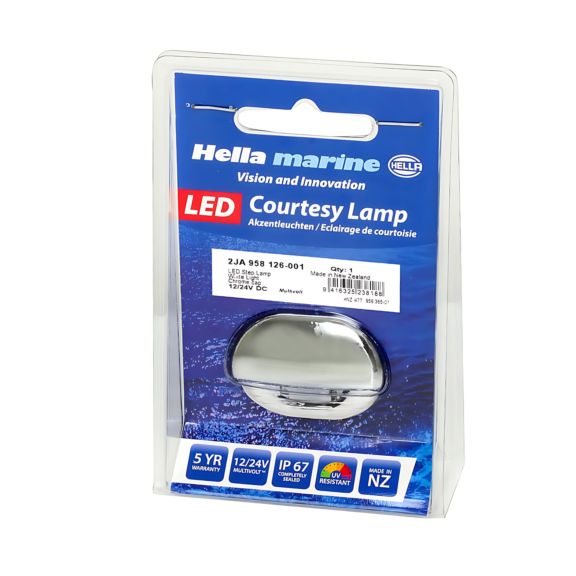 Купить Светодиодная лампа Hella Marine 8560 Easy Fit 2JA 998 560-001 12/24В 0,5Вт 45x31,5мм кабель 100мм IP67 из хромированного пластика с белым светом 7ft.ru в интернет магазине Семь Футов