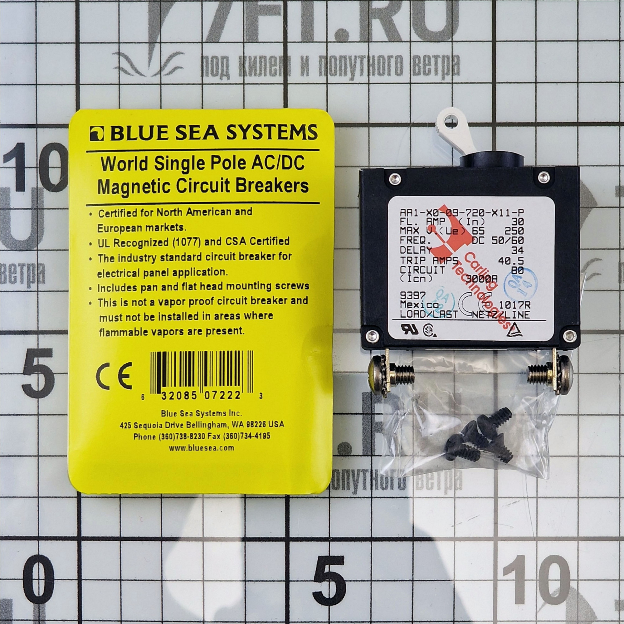 Купить Автоматический выключатель однополюсный Blue Sea A-Series 7222 65/240В 30А с белым тумблером 7ft.ru в интернет магазине Семь Футов