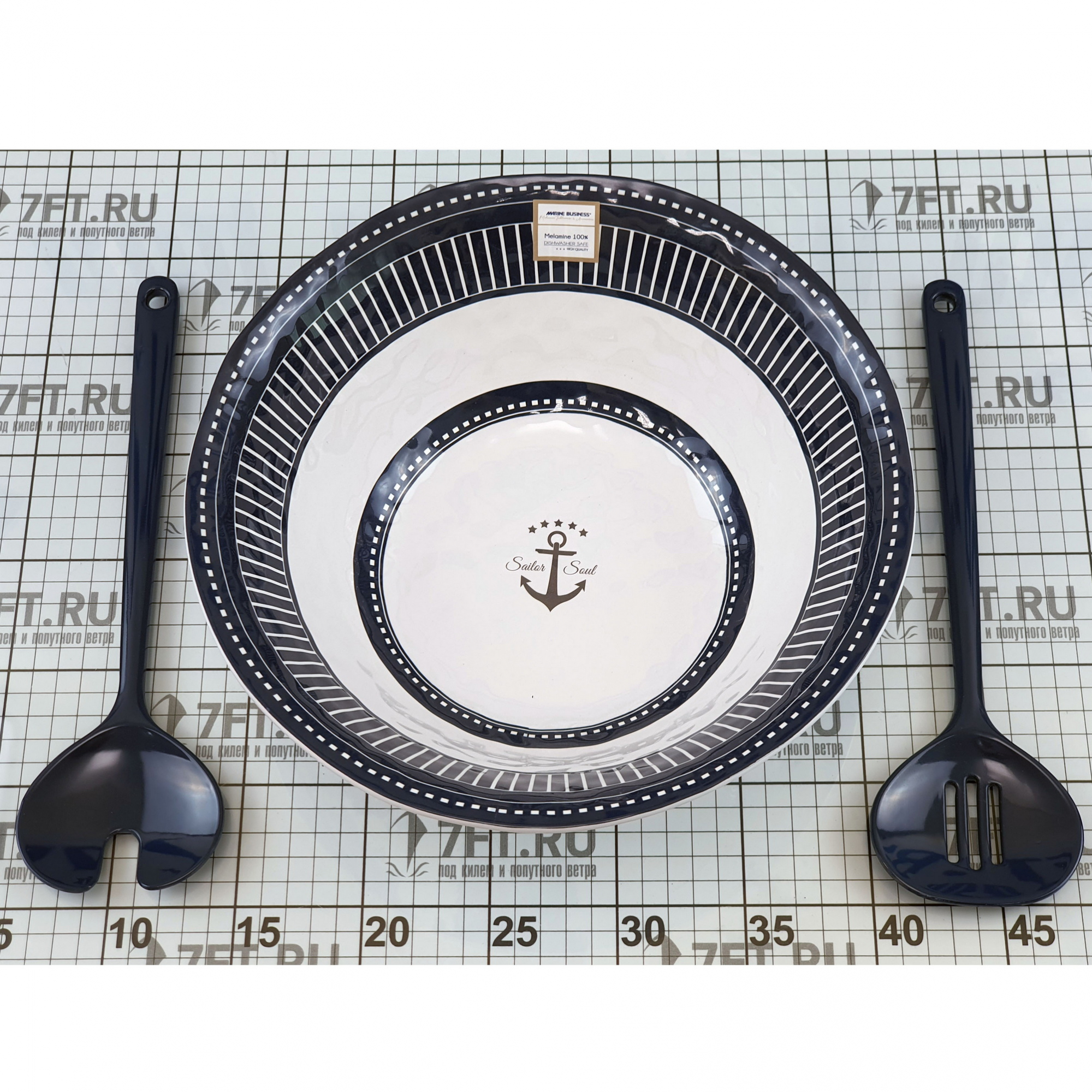Купить Салатница с двумя ложками Marine Business Sailor Soul 14008 Ø275мм из белого/синего меламина 7ft.ru в интернет магазине Семь Футов