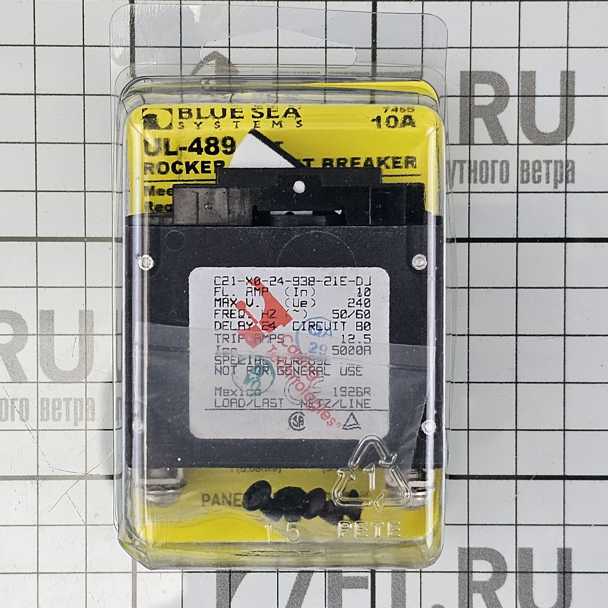 Купить Автоматический выключатель Blue Sea C-Series UL-489 7455 240В 10А однополюсный кнопочный 7ft.ru в интернет магазине Семь Футов