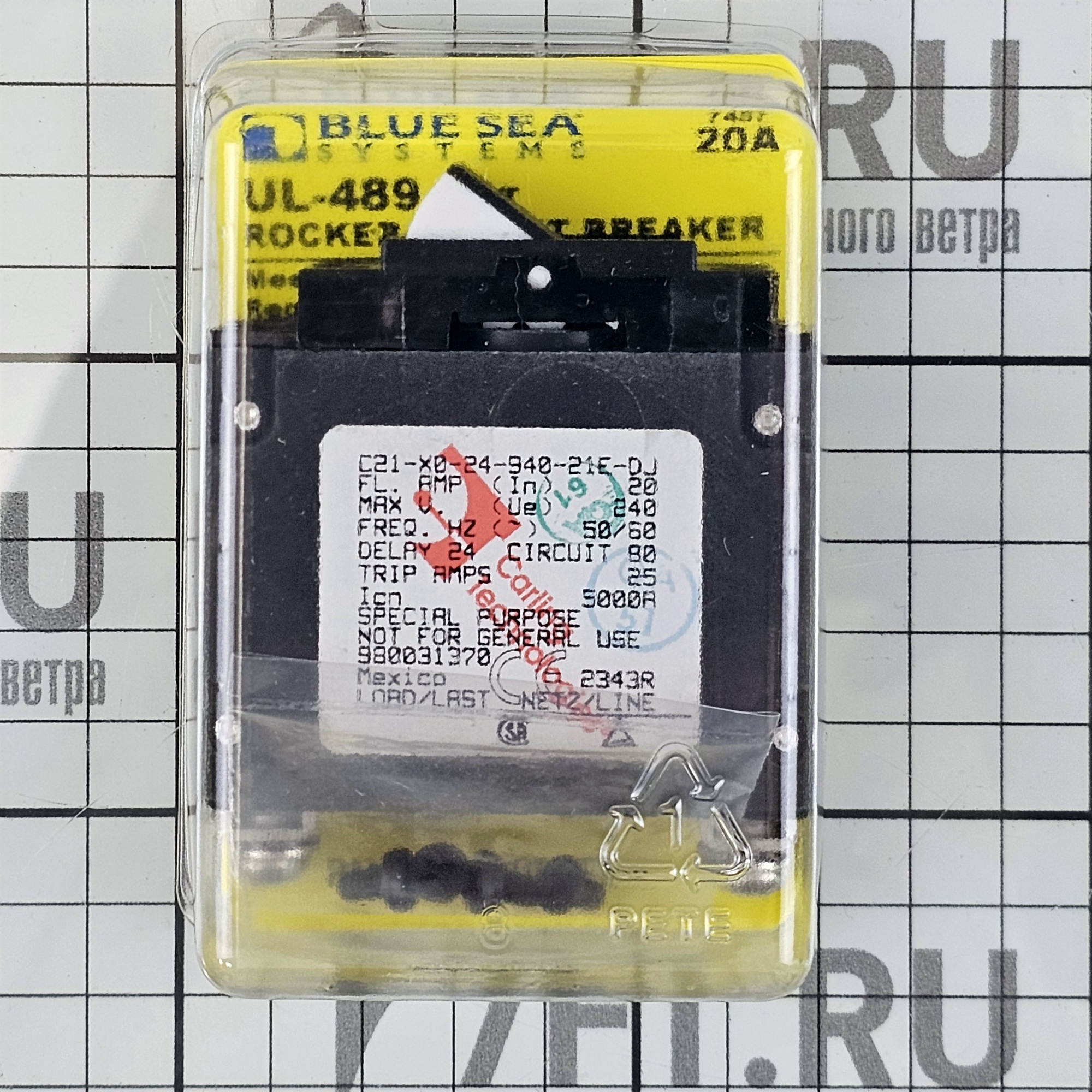 Купить Автоматический выключатель Blue Sea C-Series UL-489 7457 240В 20А однополюсный кнопочный 7ft.ru в интернет магазине Семь Футов