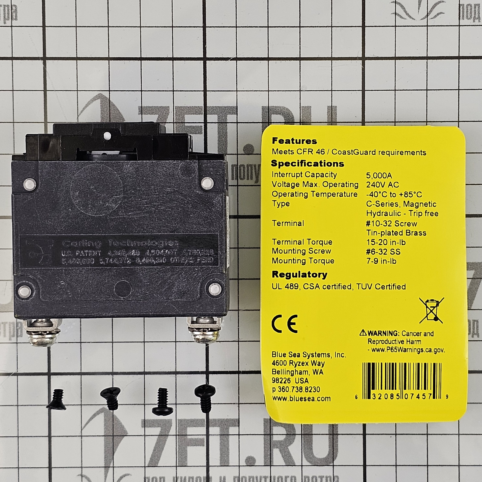 Купить Автоматический выключатель Blue Sea C-Series UL-489 7457 240В 20А однополюсный кнопочный 7ft.ru в интернет магазине Семь Футов