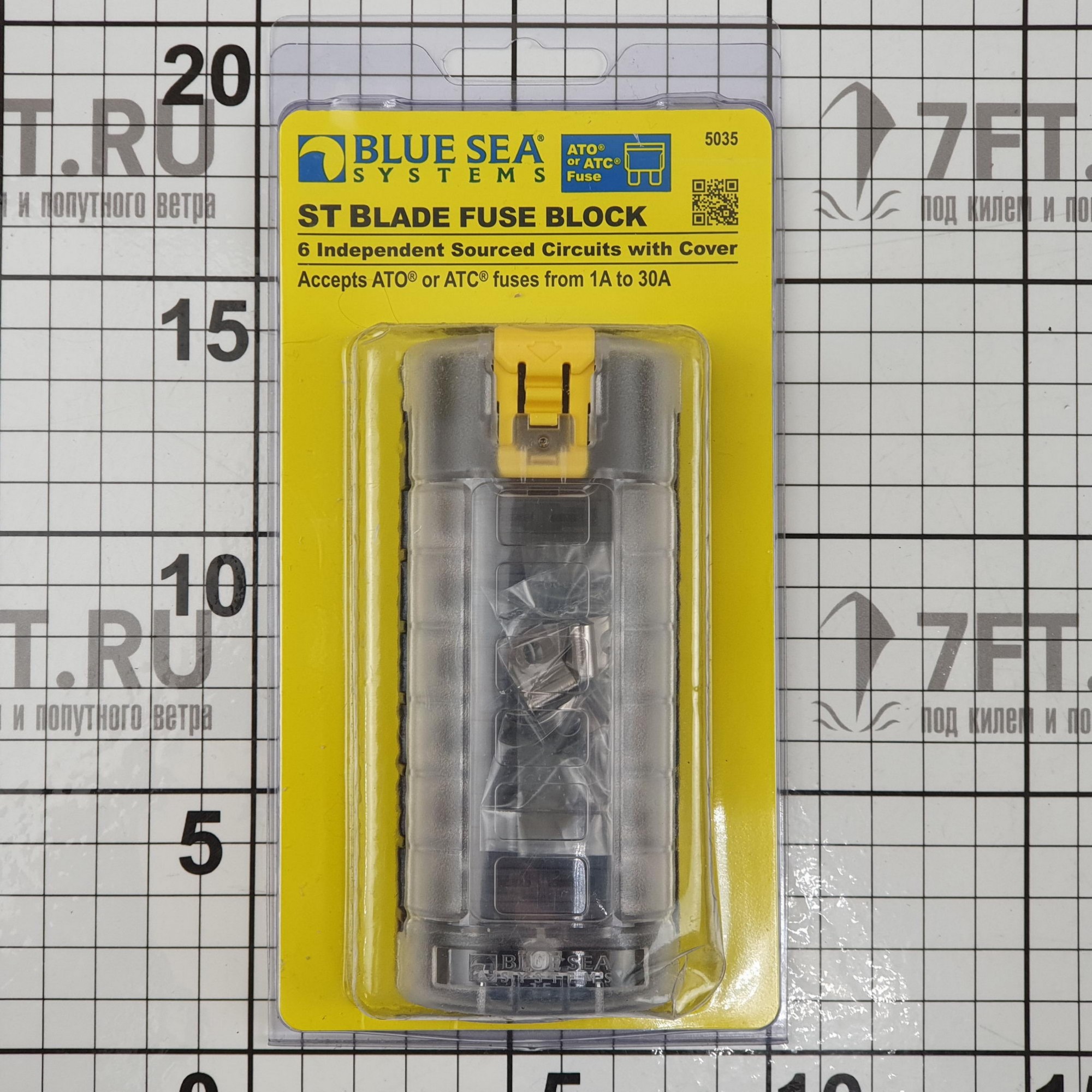 Купить Блок предохранителей ATO/ATC Blue Sea ST-Blade 5035 32В 30/40А на 6 независимых цепей с изоляционной крышкой 7ft.ru в интернет магазине Семь Футов