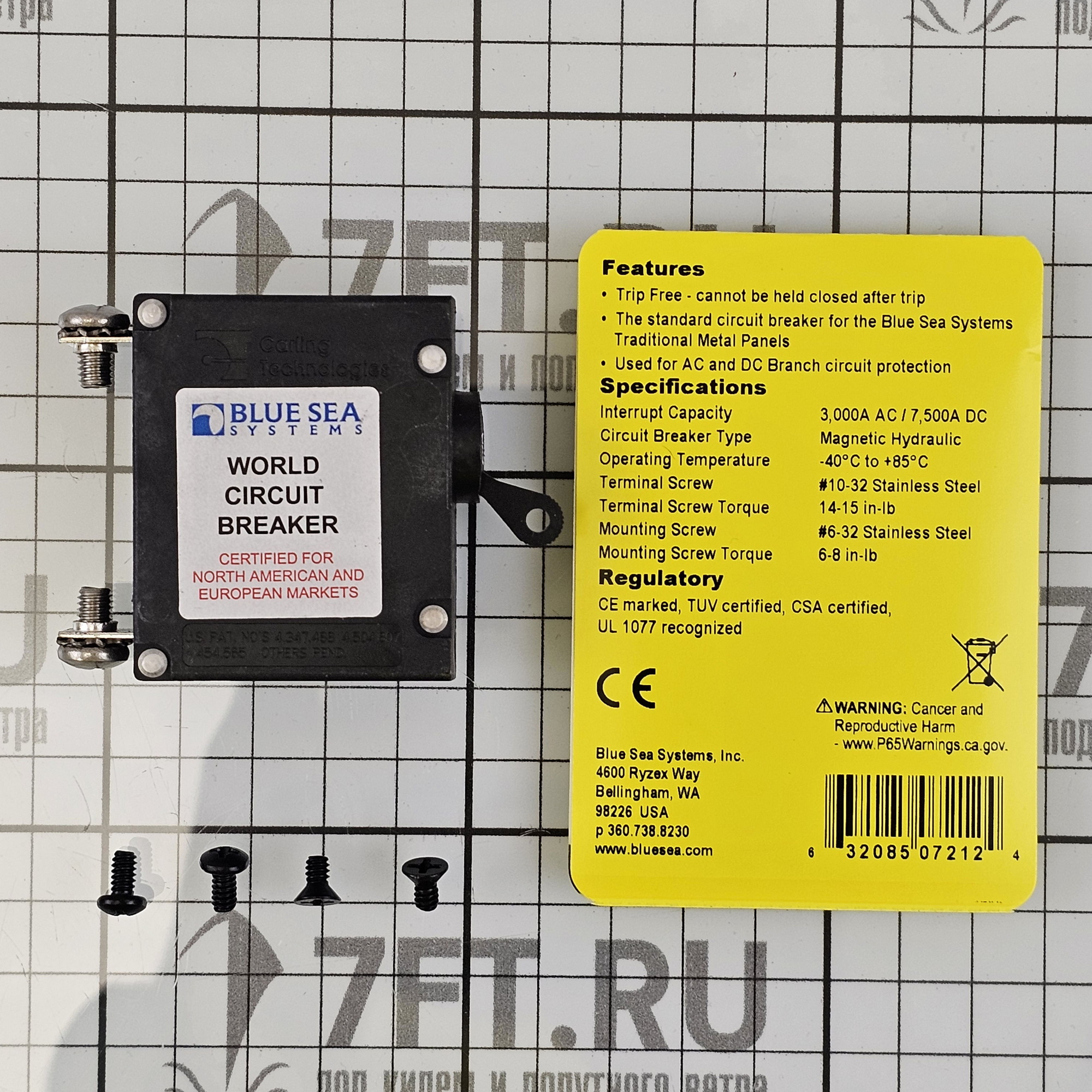 Купить Автоматический выключатель однополюсный Blue Sea A-Series 7212 65/240В 20А с черным тумблером 7ft.ru в интернет магазине Семь Футов