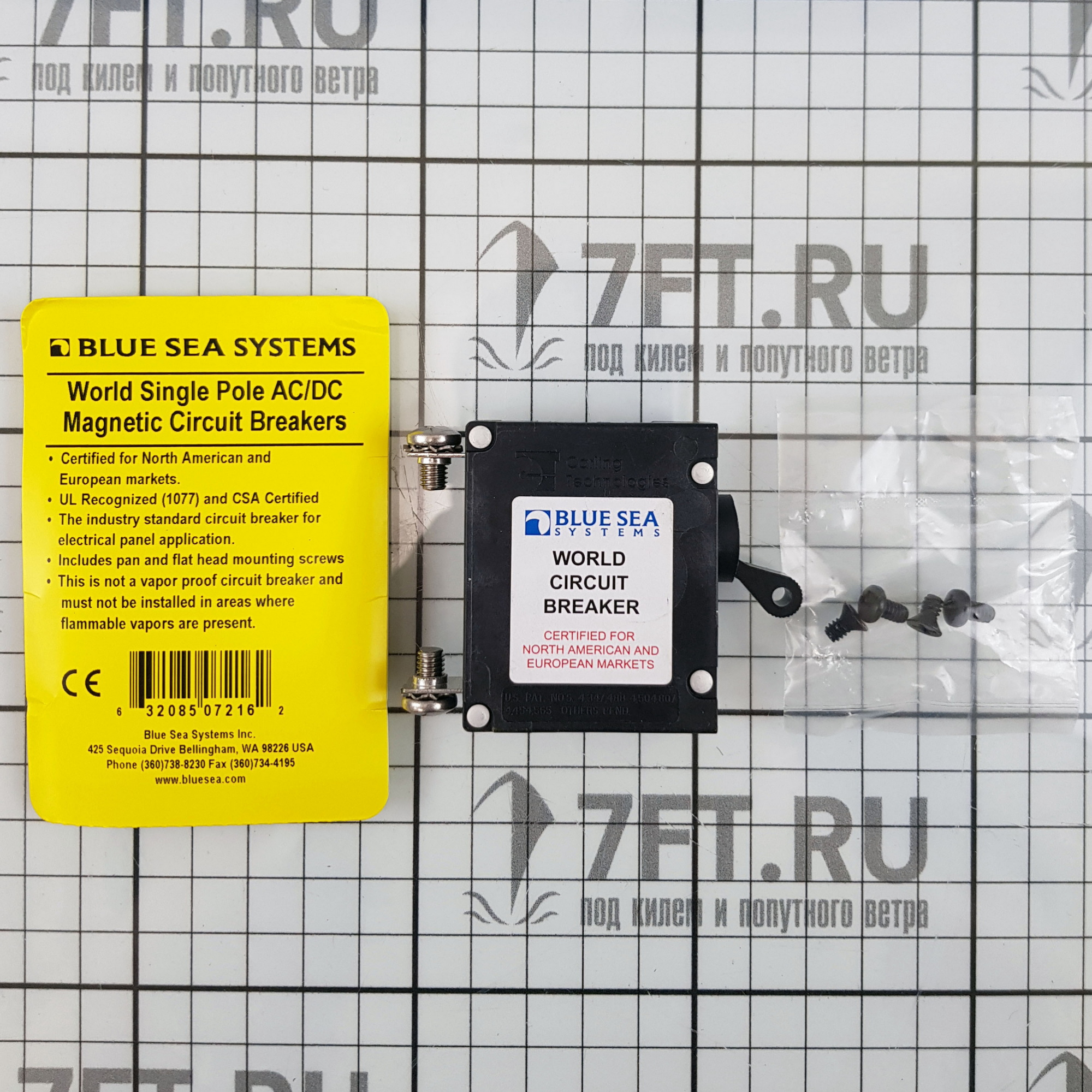 Купить Автоматический выключатель однополюсный Blue Sea A-Series 7216 65/240В 25А с черным тумблером 7ft.ru в интернет магазине Семь Футов