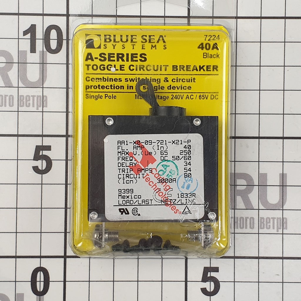 Купить Автоматический выключатель однополюсный Blue Sea A-Series 7224 65/240В 40А с черным тумблером 7ft.ru в интернет магазине Семь Футов