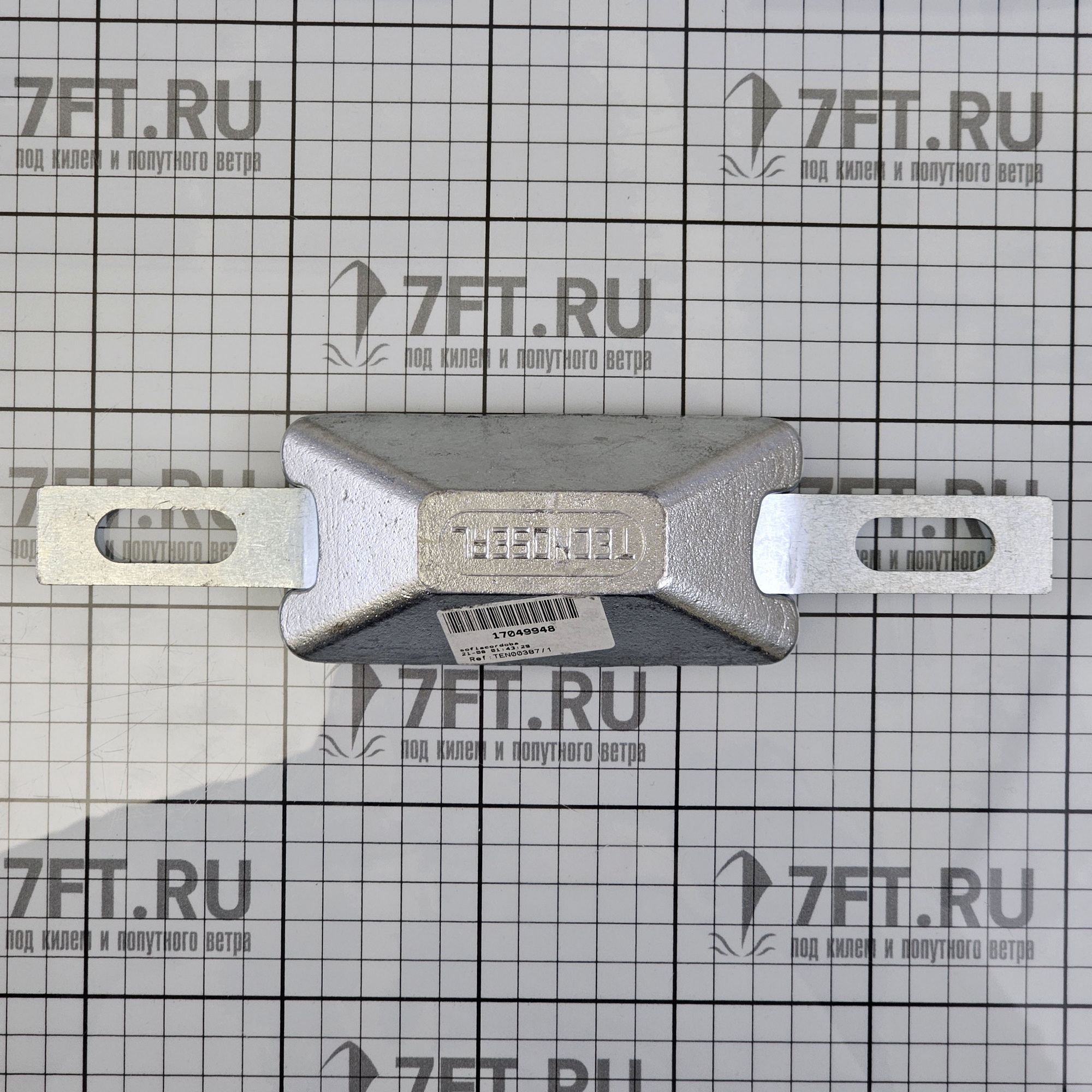 Купить Цинковый прямоугольный анод Tecnoseal 00387/1 127x62х28мм скандинавского типа с креплением 250x25x5мм 7ft.ru в интернет магазине Семь Футов