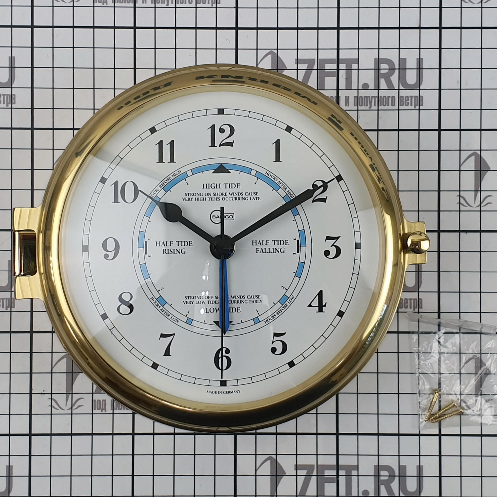 Купить Часы-иллюминатор с показателем приливов Barigo Skipper 587MSTT 180x70мм Ø150мм из полированной латуни 7ft.ru в интернет магазине Семь Футов