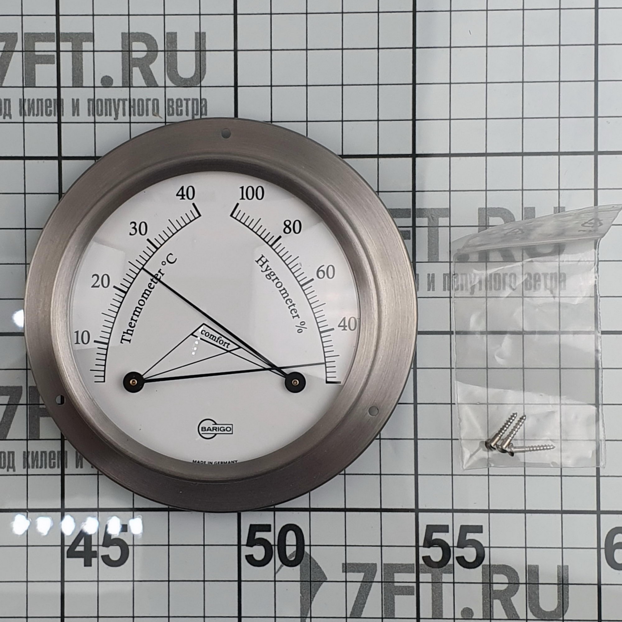 Купить Термогигрометр Barigo Sky 983RF 110x32мм Ø85мм белый из матовой нержавеющей стали 7ft.ru в интернет магазине Семь Футов