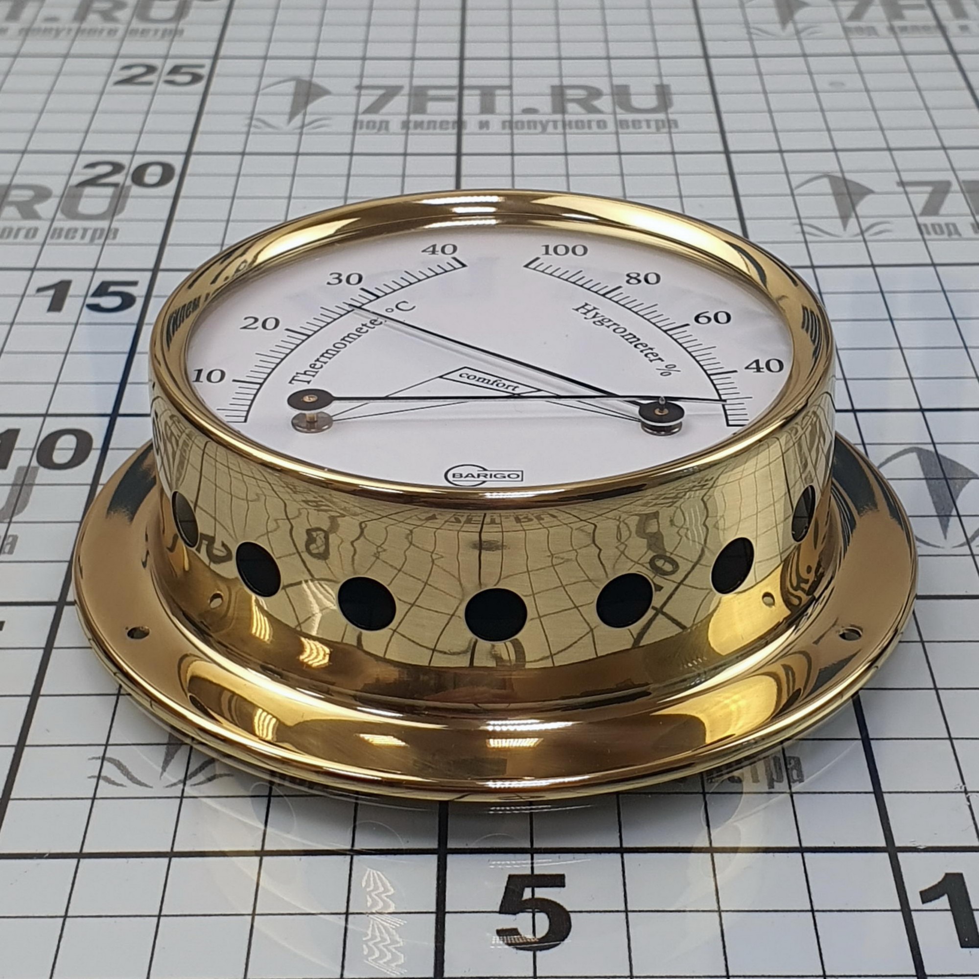 Купить Термогигрометр судовой Barigo Tempo 983MS 110x32мм Ø85мм золотой из полированной латуни 7ft.ru в интернет магазине Семь Футов