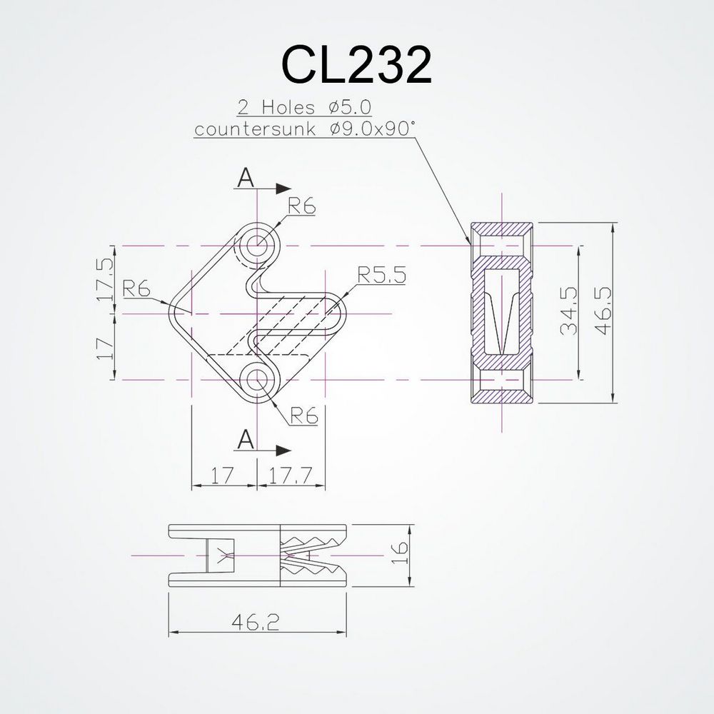 Купить Стопор щелевой Clamcleat CL232 46x46x16 мм нейлоновый для тросов 3-6 мм 7ft.ru в интернет магазине Семь Футов