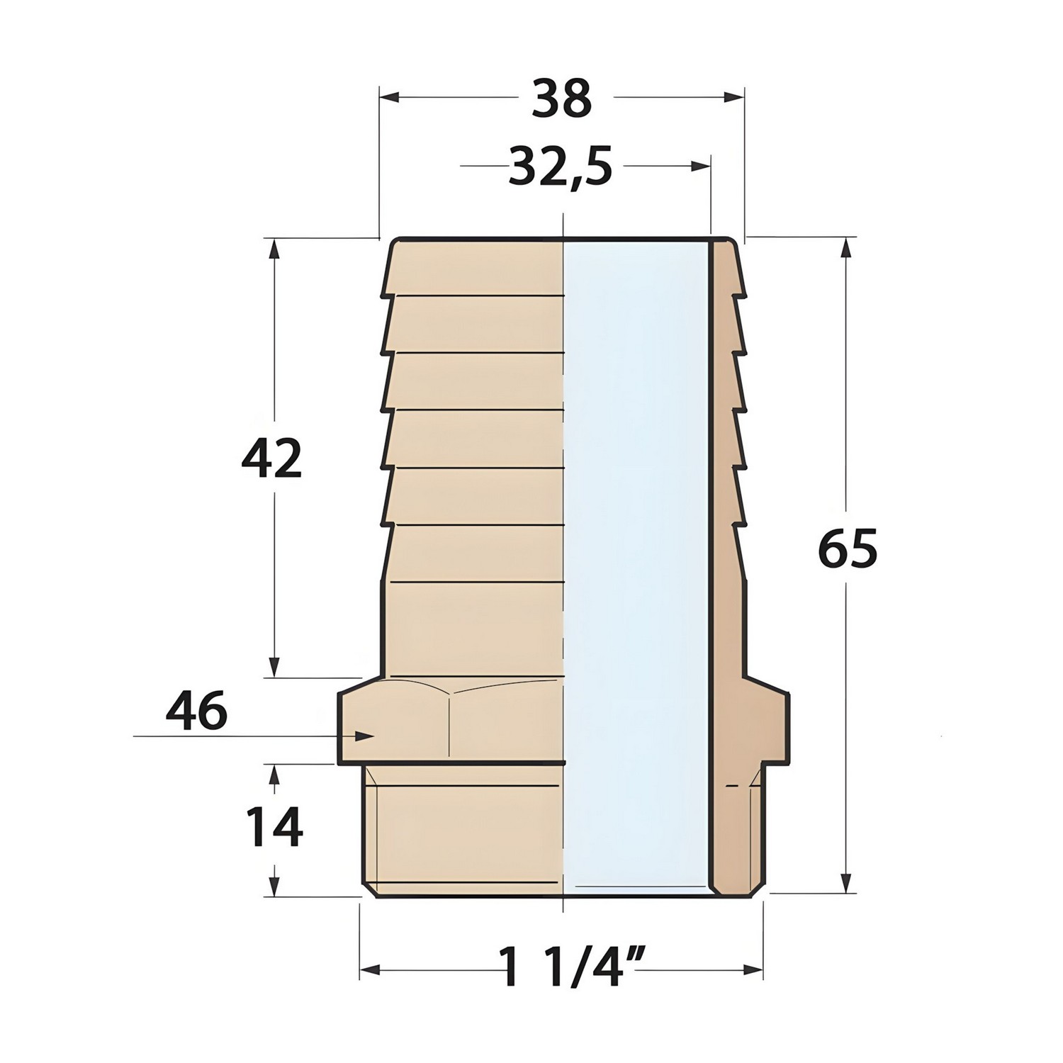 Купить Соединитель для шланга GUIDI 1004B#200159 1"1/4 Ø38x65мм из бронзы 7ft.ru в интернет магазине Семь Футов