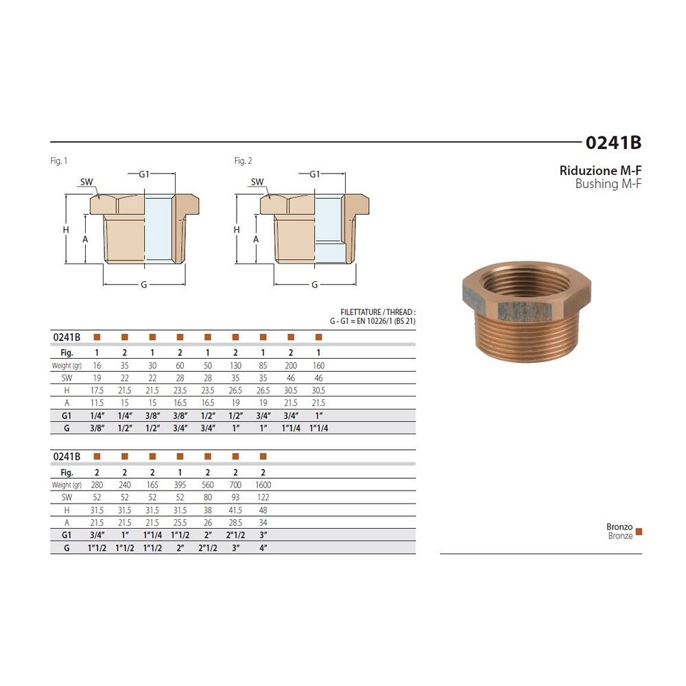 Купить Переходник прямой Guidi Marine 0241B#200212 1"x1/2" внутренняя-наружная резьба из бронзы 7ft.ru в интернет магазине Семь Футов