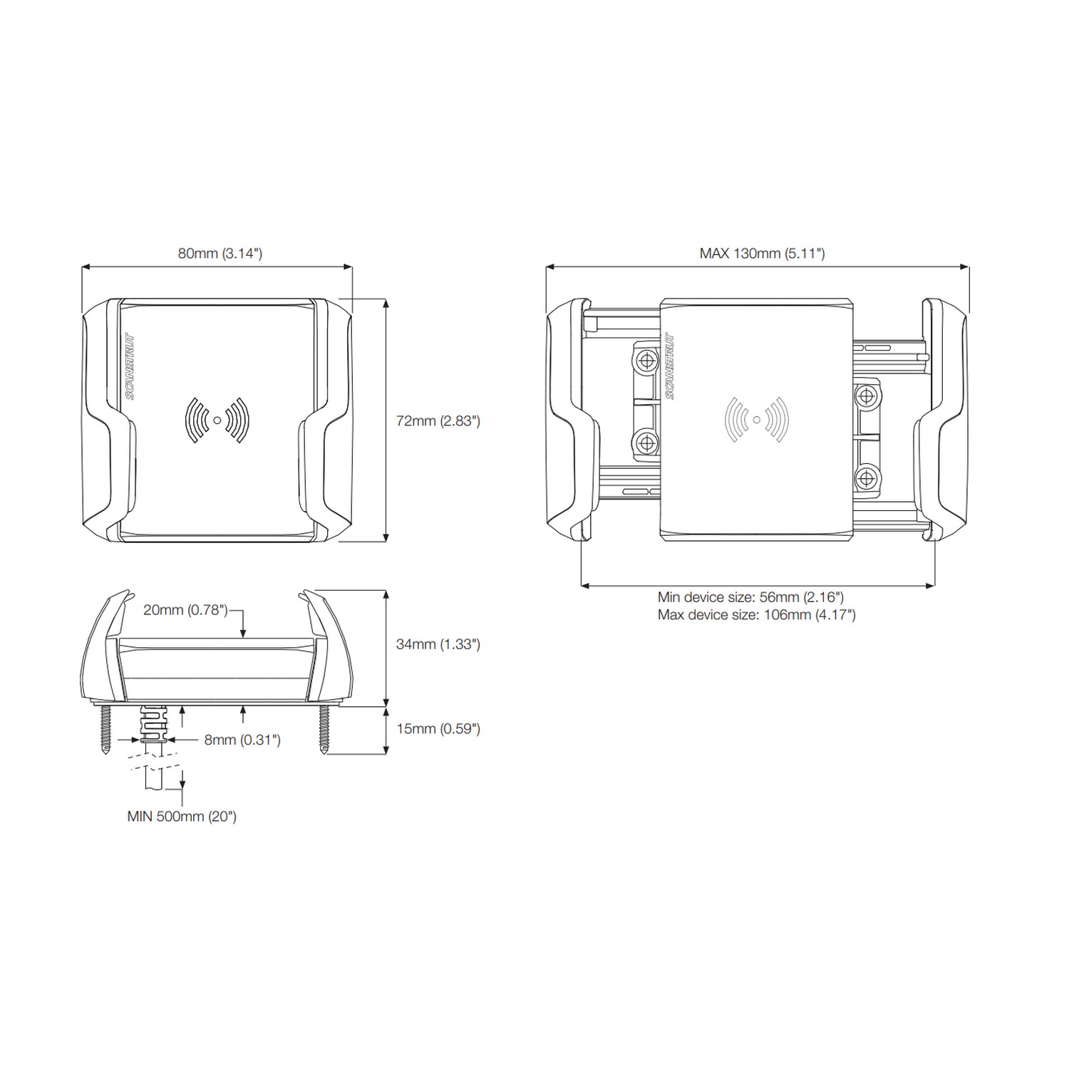 Купить Держатель с беспроводной зарядкой Scanstrut Nano SC-CW-11F 12/24В 10Вт IPX6 80x72мм для телефона черный 7ft.ru в интернет магазине Семь Футов