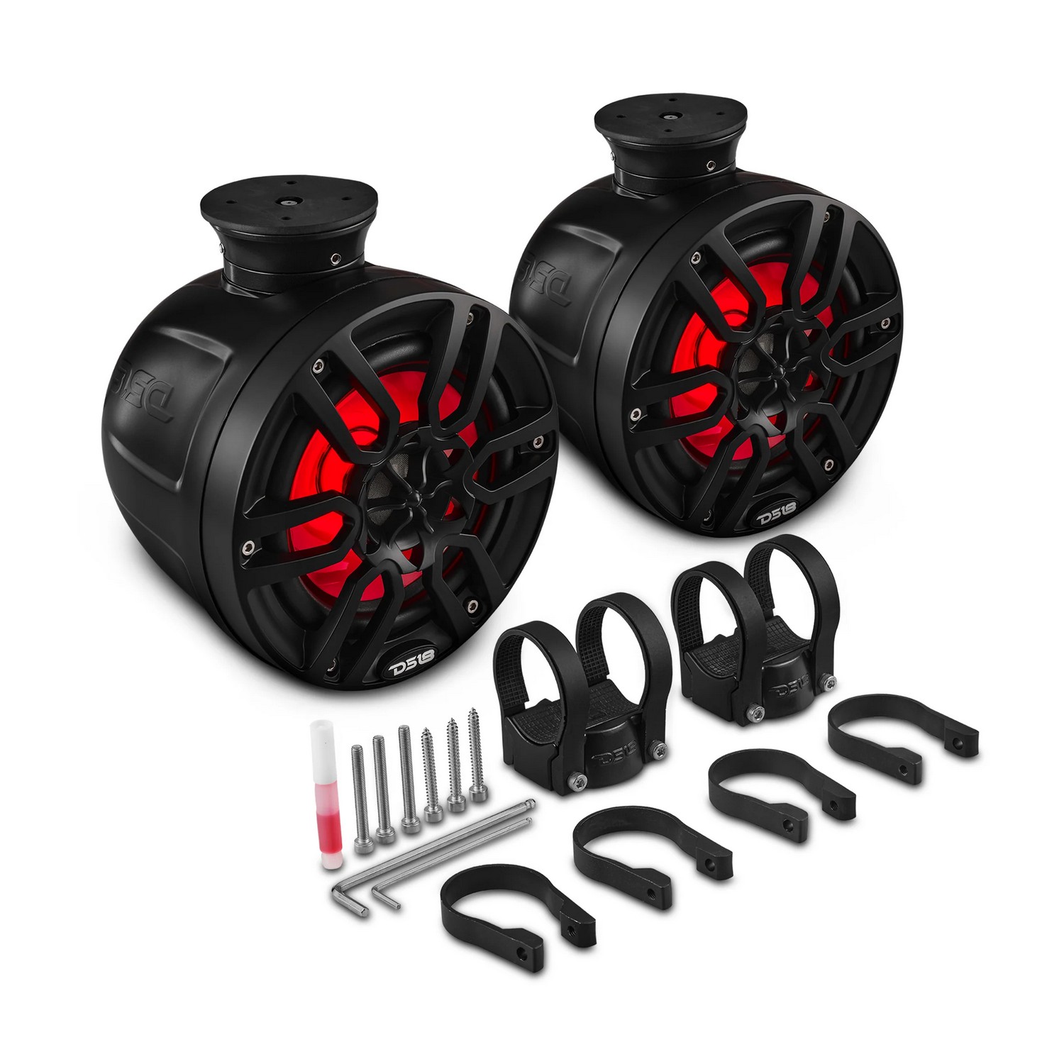Купить Динамики двухполосные DS18 NXL-PS6BK Ø165мм 65Гц—23кГц 100-300Вт 4Ом IP65 поворот на 360° RGB-подсветка из полипропилена черный-красный 7ft.ru в интернет магазине Семь Футов
