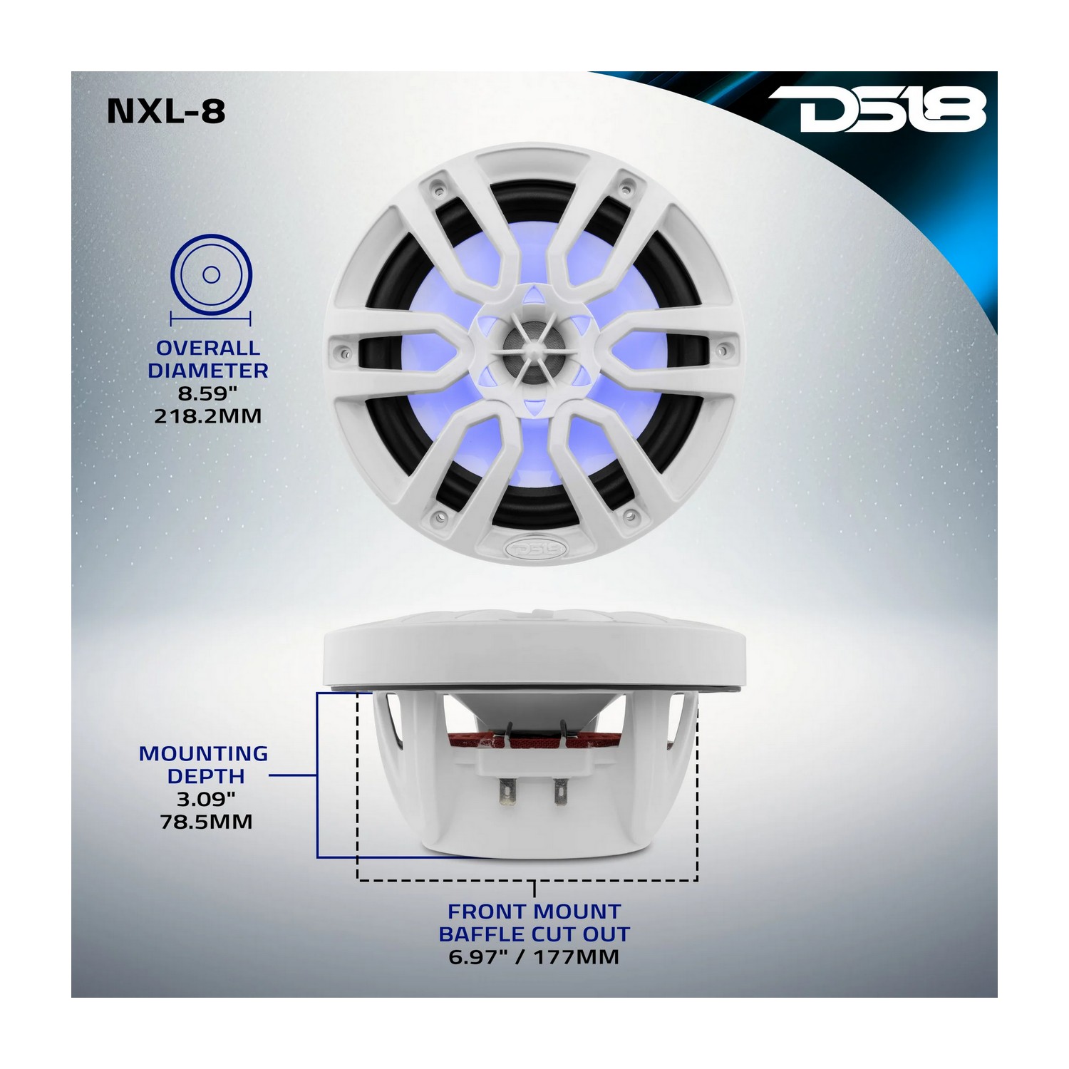 Купить Динамики двухполосные DS18 NXL-8 Ø203мм 35Гц-23кГц 125-375Вт 4Ом IP65 RGB-подсветка из литого полипропилена белые 7ft.ru в интернет магазине Семь Футов