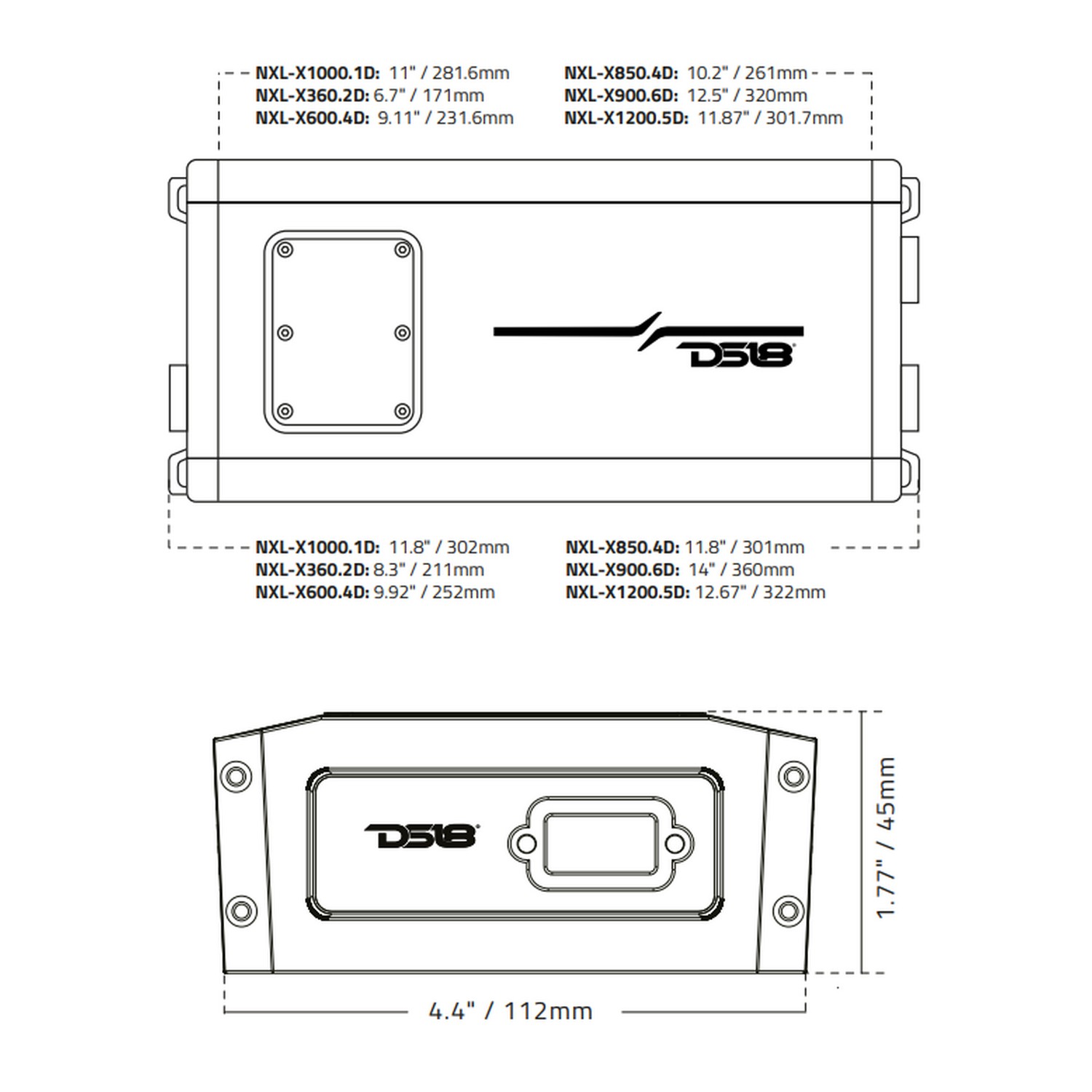 Купить Усилитель одноканальный DS18 NXL-X1000.1D 350-2000Вт 1-4Ом 10–250Гц 302x112x45мм IP67 цифровой из алюминия черный 7ft.ru в интернет магазине Семь Футов
