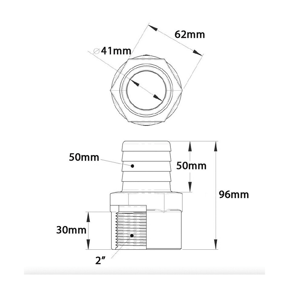 Купить Штуцер прямой TruDesign 90968 под шланг Ø50мм 96мм 2" внутренняя резьба из черного нейлона 7ft.ru в интернет магазине Семь Футов