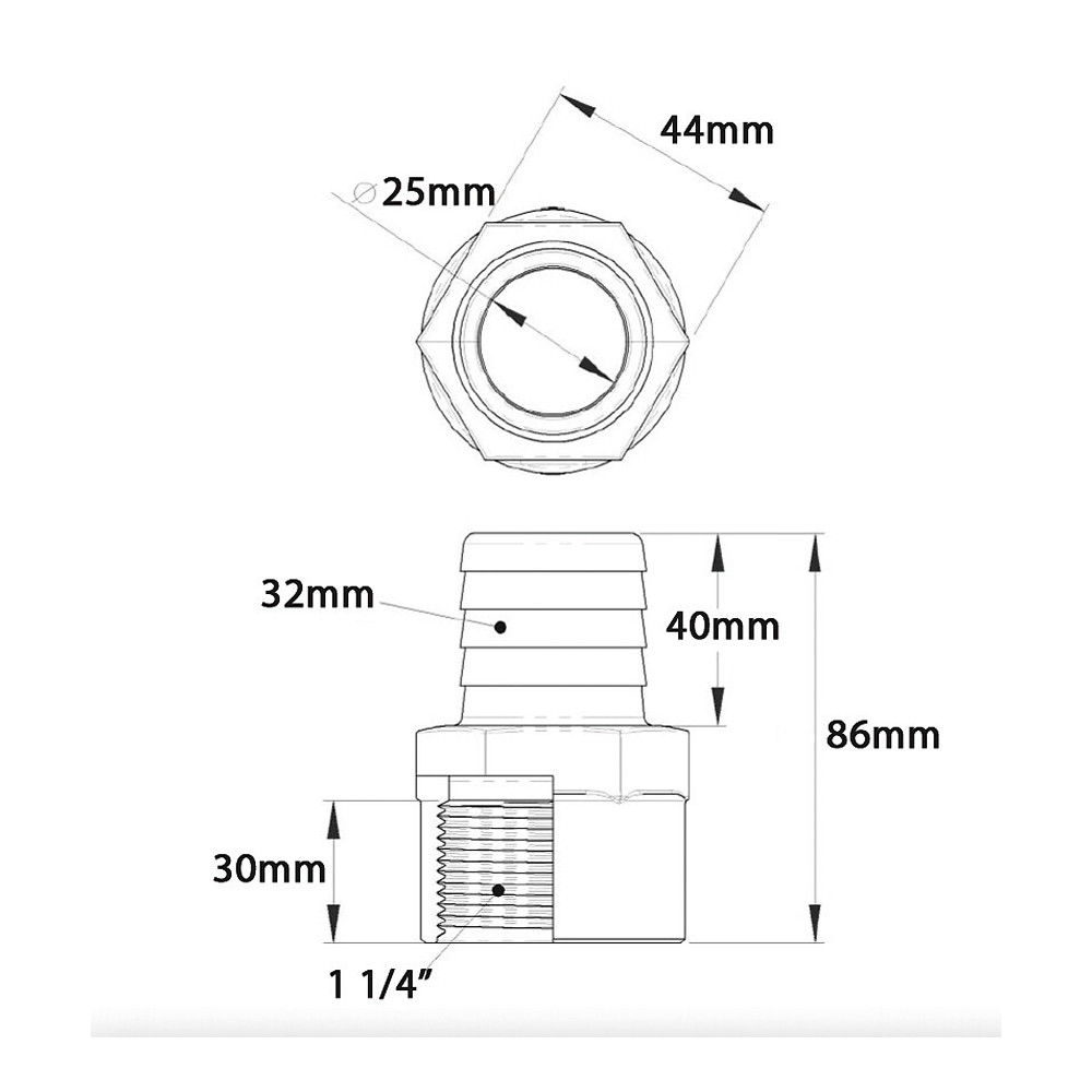 Купить Штуцер прямой TruDesign 90966 под шланг Ø32мм 86мм 1"1/4 внутренняя резьба из черного нейлона 7ft.ru в интернет магазине Семь Футов