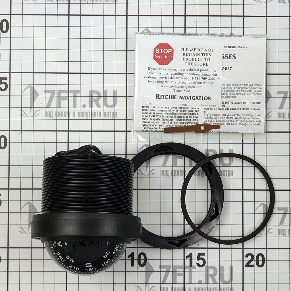 Купить Компас с конической картушкой Ritchie Navigation Explorer V-57.2 черный 70 мм 12 В устанавливается на переборку 7ft.ru в интернет магазине Семь Футов