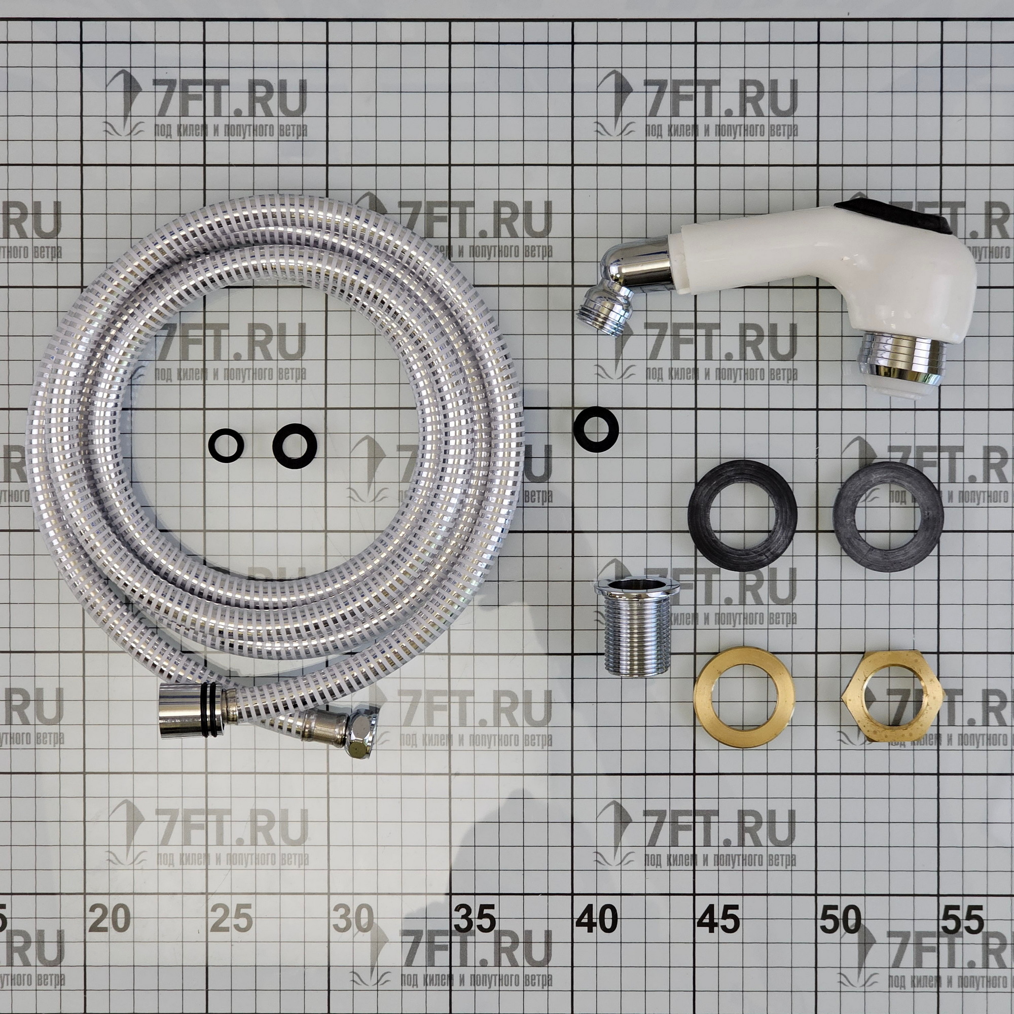 Купить Палубный душ 90+82SX+64Z из белого нейлона с клавишей включения резьба 1/2" шланг 2м 7ft.ru в интернет магазине Семь Футов