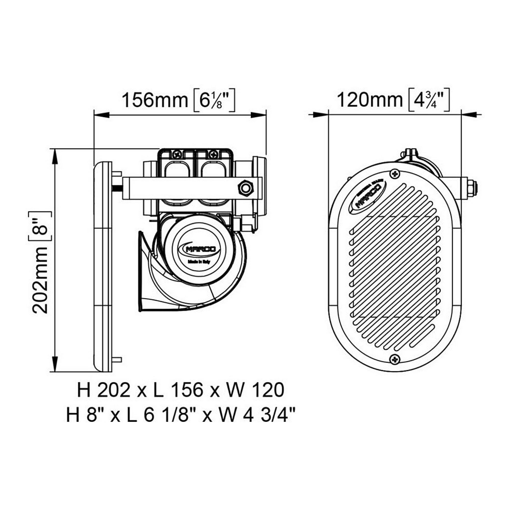Купить Горн туманный Marco Hurricane HR1 13408013 24В 11А 120дБ 300Гц 120х156х202мм электропневматический с белой решеткой для судна до 12м 7ft.ru в интернет магазине Семь Футов
