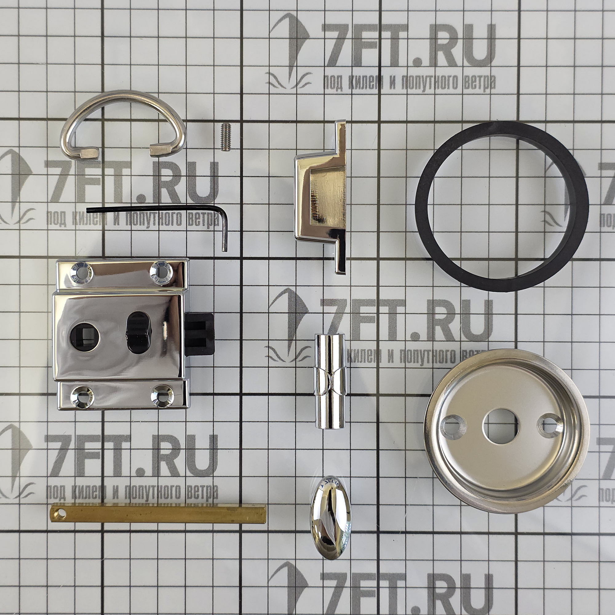 Купить Замок накладной дверной Marine Quality 17765 55x47мм с врезной накладкой и поворотной ручкой Ø55мм 7ft.ru в интернет магазине Семь Футов