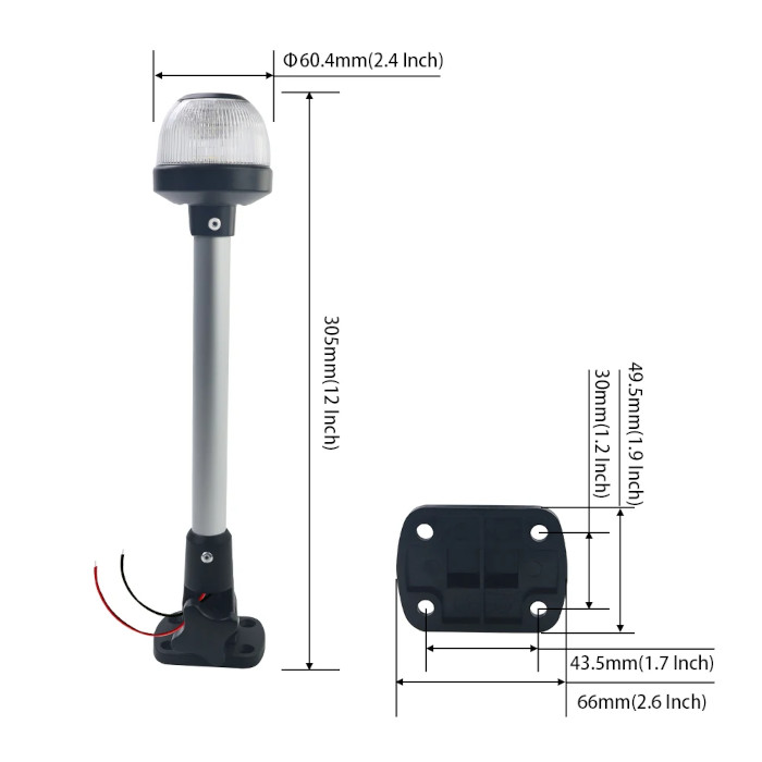 Купить Круговой огонь Anheart Marine E011201-8A 203мм 8-30В 3Вт IP67 360° белый свет 4000-4500К светодиодный на наклонной стойке из чёрного пластика и алюминия 7ft.ru в интернет магазине Семь Футов