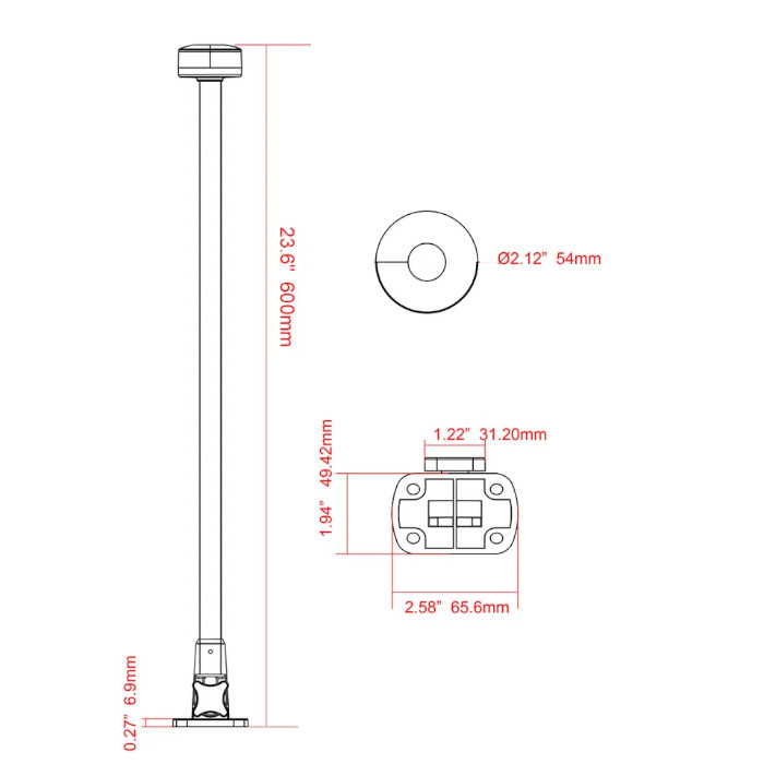 Купить Круговой огонь Anheart Marine B011284-25 600мм 12В 2,5Вт IP65 360° белый свет 4000-4500К светодиодный на наклонной стойке из чёрного пластика и нержавеющей стали 7ft.ru в интернет магазине Семь Футов