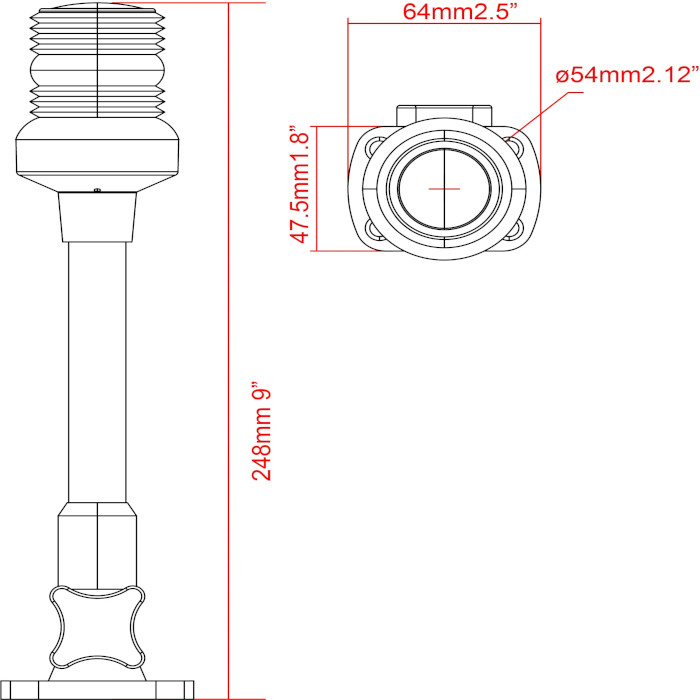 Купить Огонь круговой светодиодный на наклонной стойке 248 мм, нержавеющая сталь B011242-9 7ft.ru в интернет магазине Семь Футов