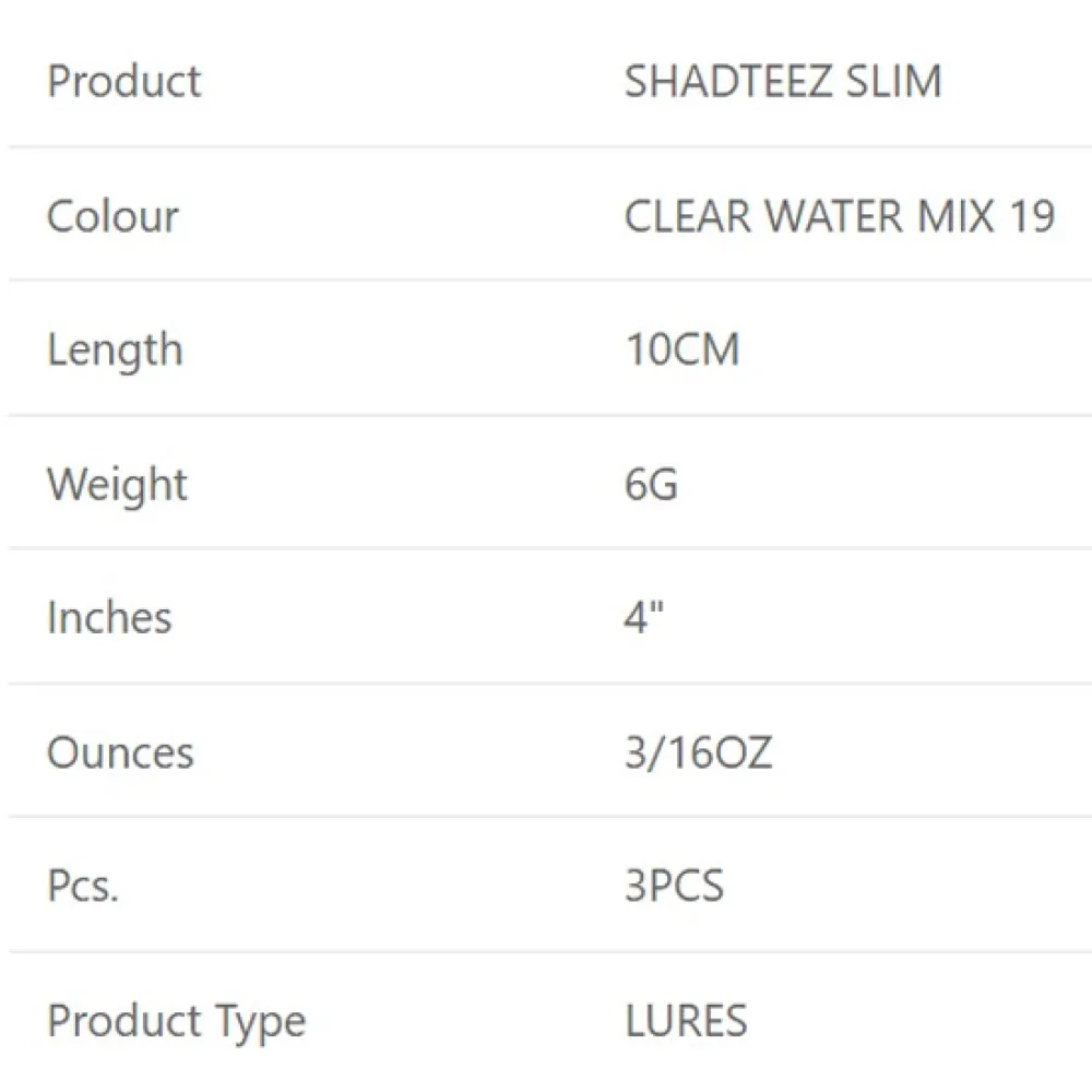 Купить Westin P022-1019-010-UNIT Мягкий приманка Shadteez Slim Clear Water Mix 6g 100 mm 3 Единицы 19 7ft.ru в интернет магазине Семь Футов