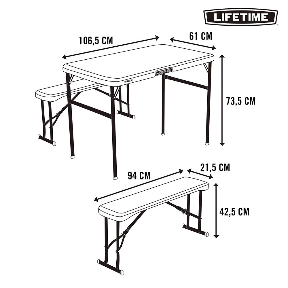 Купить Lifetime 92202 Сверхпрочный складной стол с 106x61x74 cm UV100 с 2 скамьями 106x61x74 cm UV100 Черный White 7ft.ru в интернет магазине Семь Футов