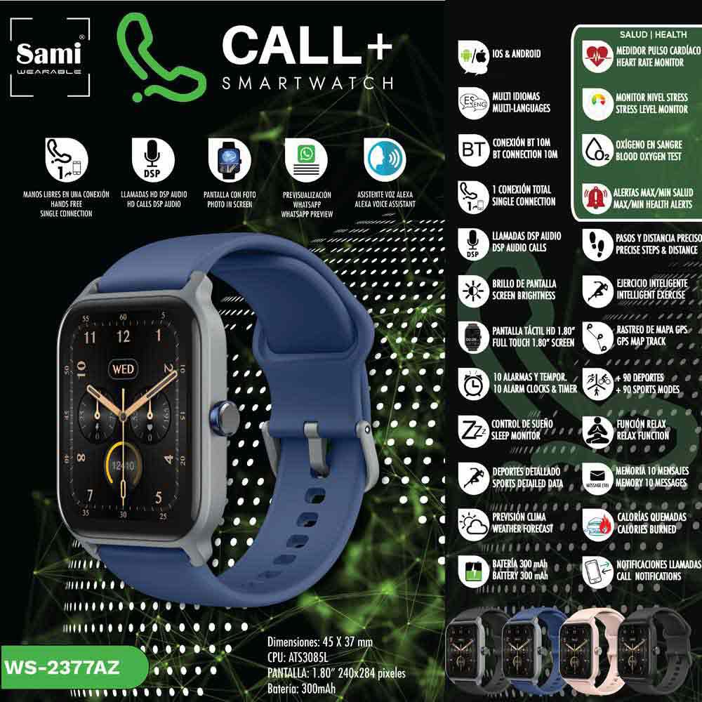 Купить Sami WS2377AZ Смарт-часы Wearable Call Голубой  Blue 7ft.ru в интернет магазине Семь Футов