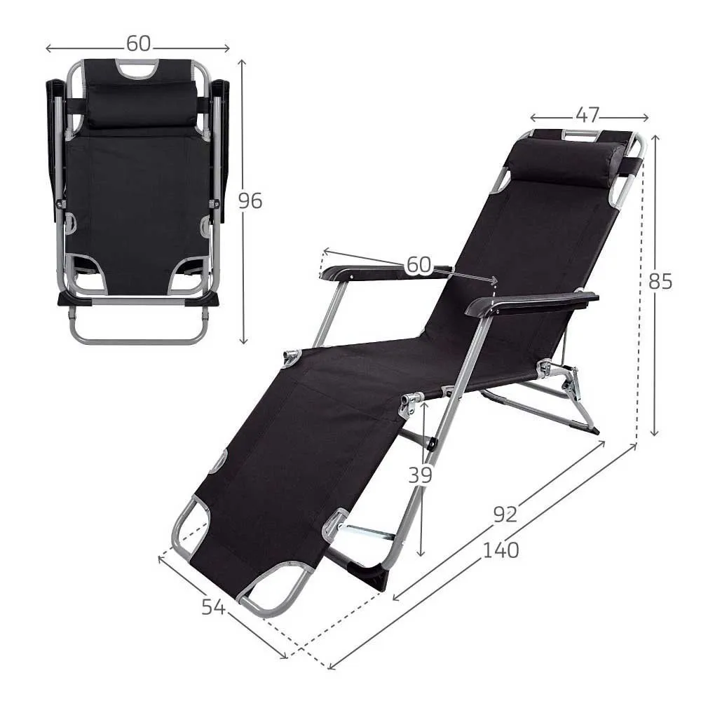Купить Aktive R-140286874-62297 Шезлонг с подушкой отремонтированы Серебристый Black 178 x 60 x 89 cm 7ft.ru в интернет магазине Семь Футов