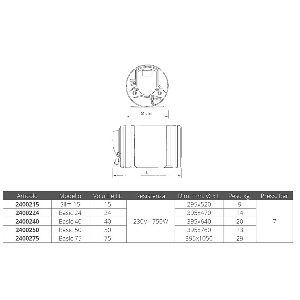 Купить Электрический бойлер для нагрева воды Indel Webasto Marine 2400250 Isotemp Basic 50л 230В 750Вт 395х760мм серый 7ft.ru в интернет магазине Семь Футов