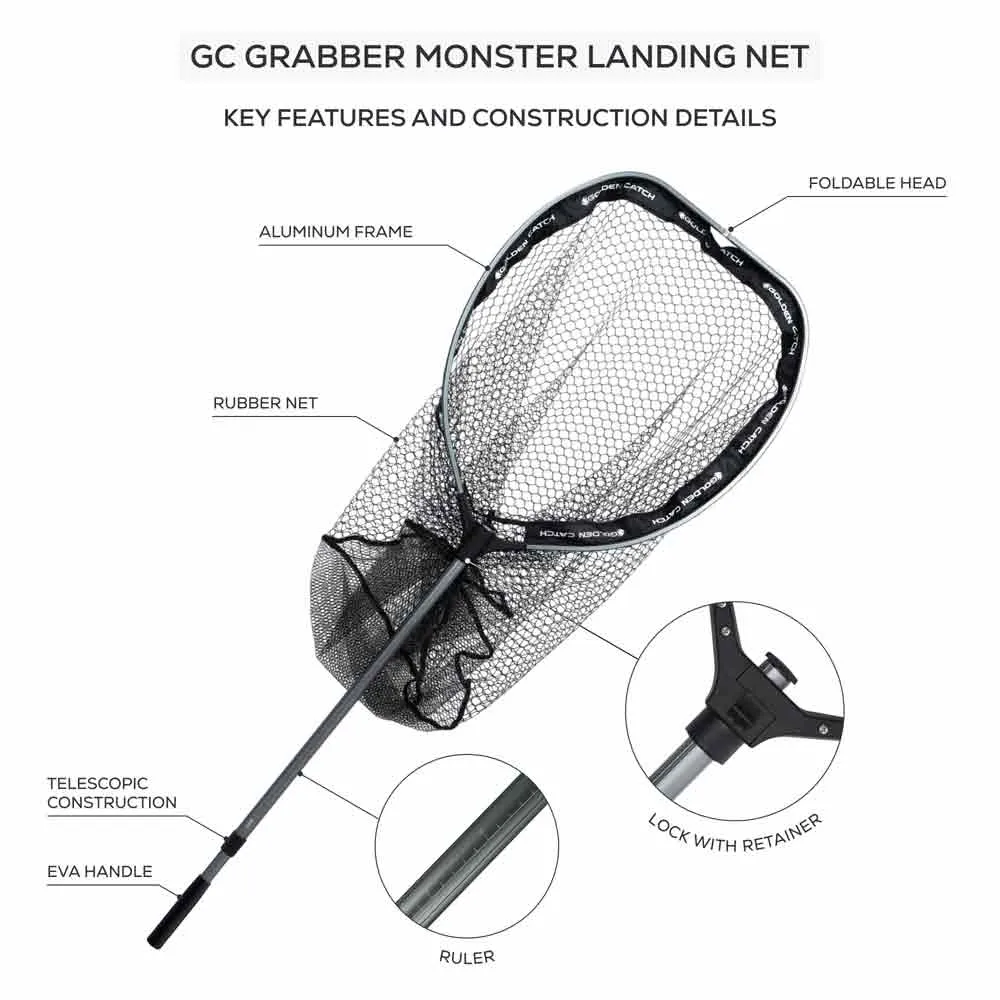 Купить Golden catch 6633332 Садок Grabber Monster L Black 100x35x8 220 x 70-60 cm 7ft.ru в интернет магазине Семь Футов