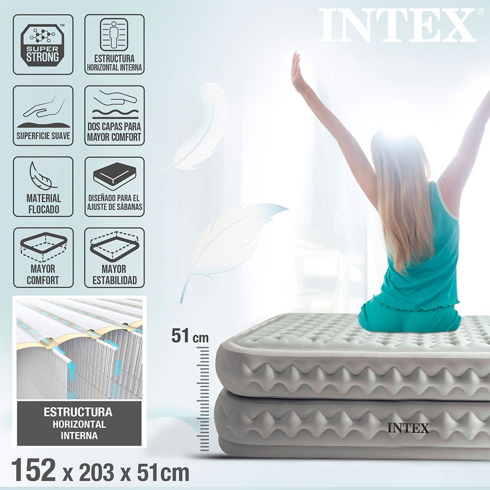 Купить Intex 64490 Supreme Air-Flow Двухместный с матрасом Fiber-Tech Серый Grey 152 x 203 x 51 cm 7ft.ru в интернет магазине Семь Футов