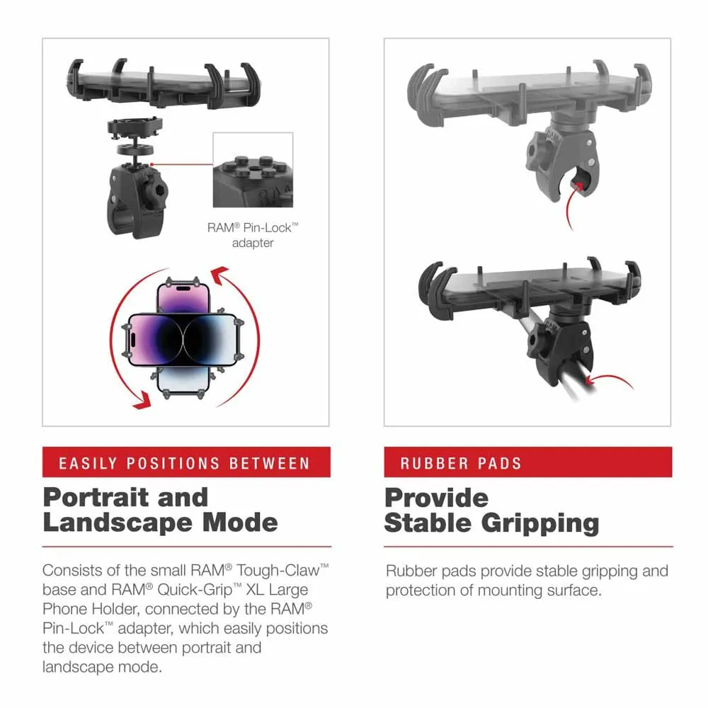 Купить Ram mounts RAM-HOL-PD4-400-1U Низкопрофильный автомобильный держатель для телефона Tough-Claw™ Quick-Grip™ XL Black 7ft.ru в интернет магазине Семь Футов