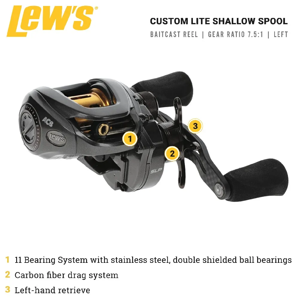 Купить Lews clss1shl Катушка для бейткастинга Custom Lite SS LH Black 20x15x15 Ratio: 7.5:1 7ft.ru в интернет магазине Семь Футов