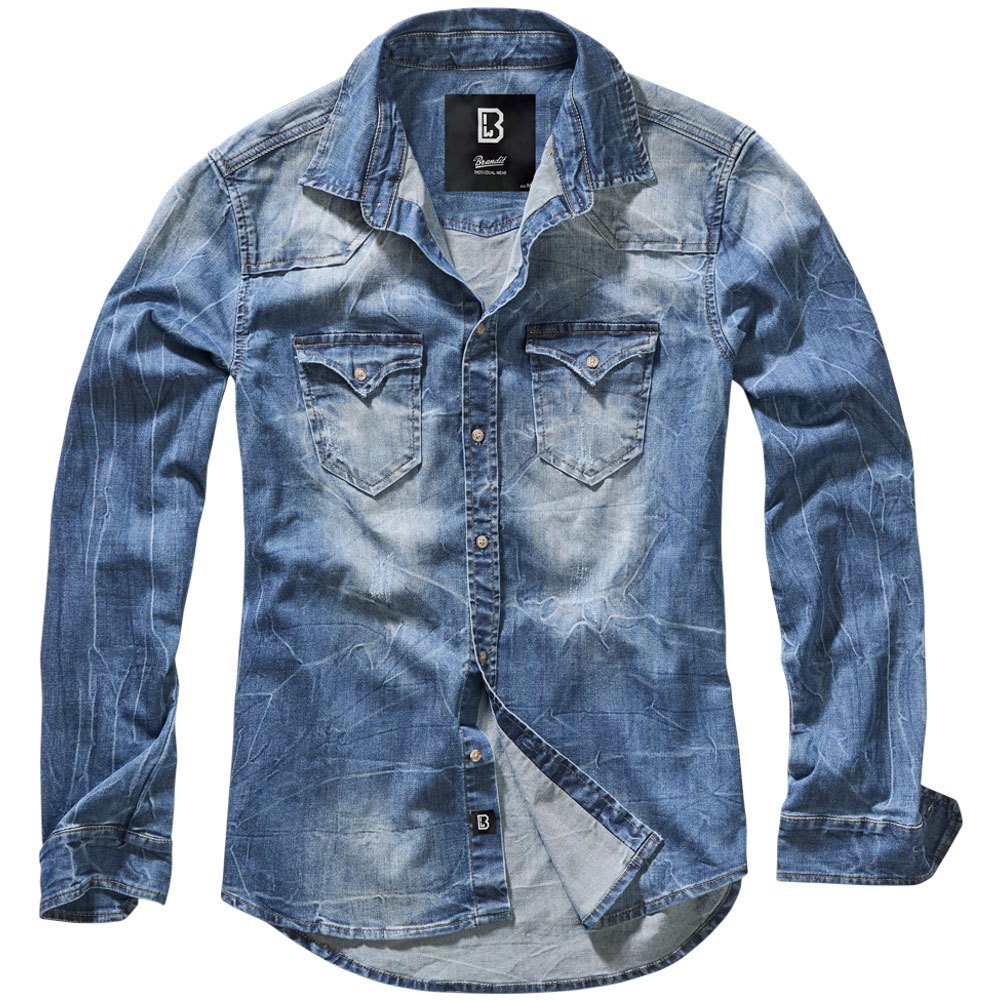 Купить Brandit 4020-62-5XL Рубашка с длинным рукавом Riley Denim Голубой Denim Blue 5XL 7ft.ru в интернет магазине Семь Футов