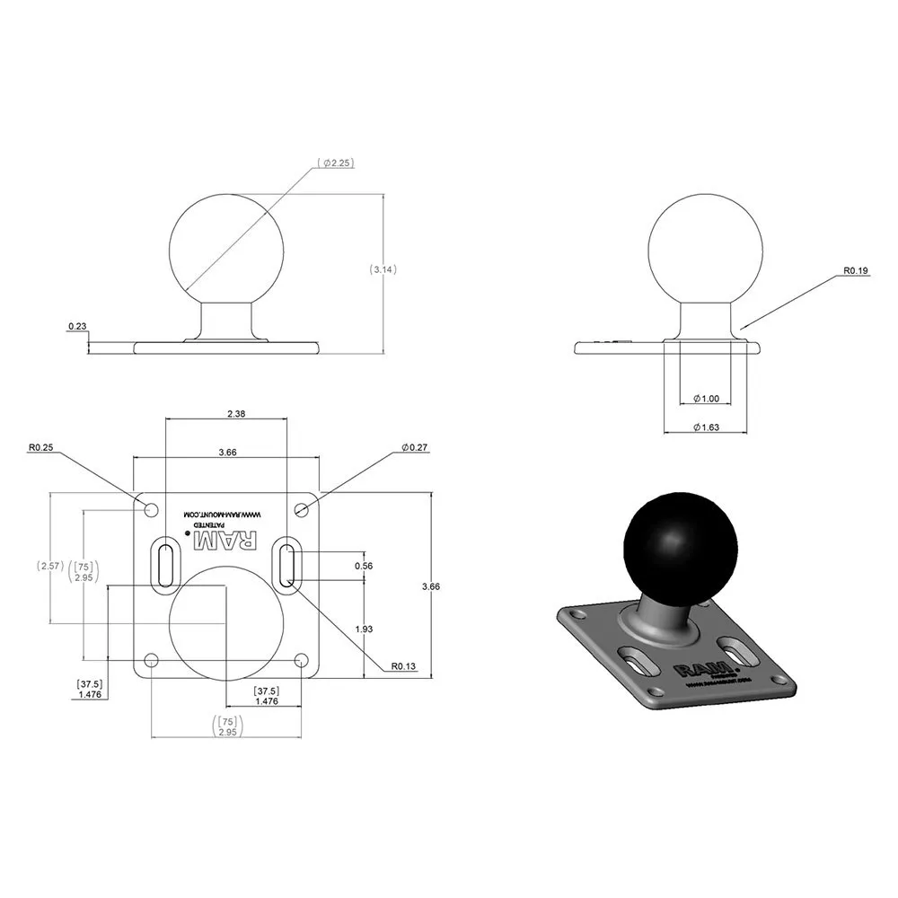 Купить Ram mounts RAM-D-2461U Тарелка с мячом 75x75mm VESA  Black / Black 7ft.ru в интернет магазине Семь Футов